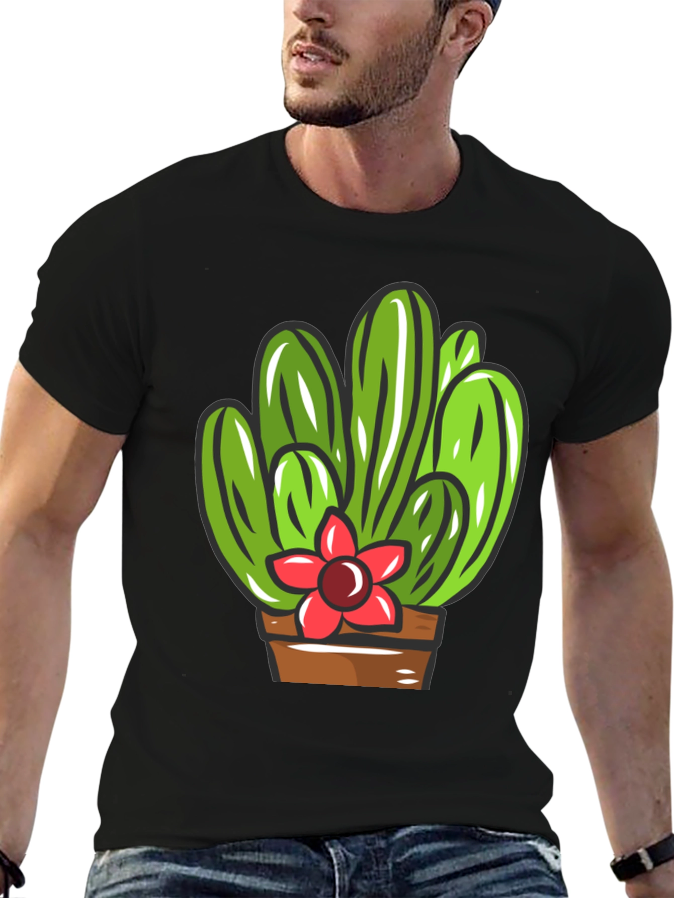 Cactus Flower Graphic T-Shirt - Black Cotton Tee