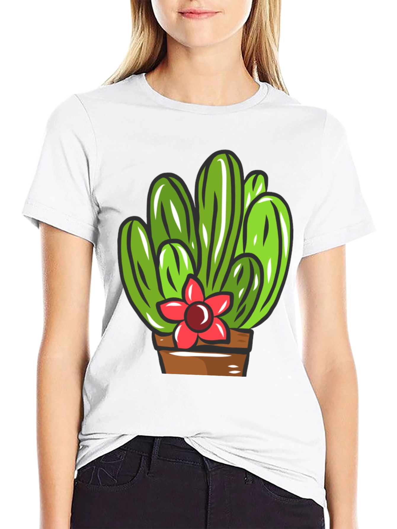 Cactus Flower Graphic T-Shirt - Black Cotton Tee