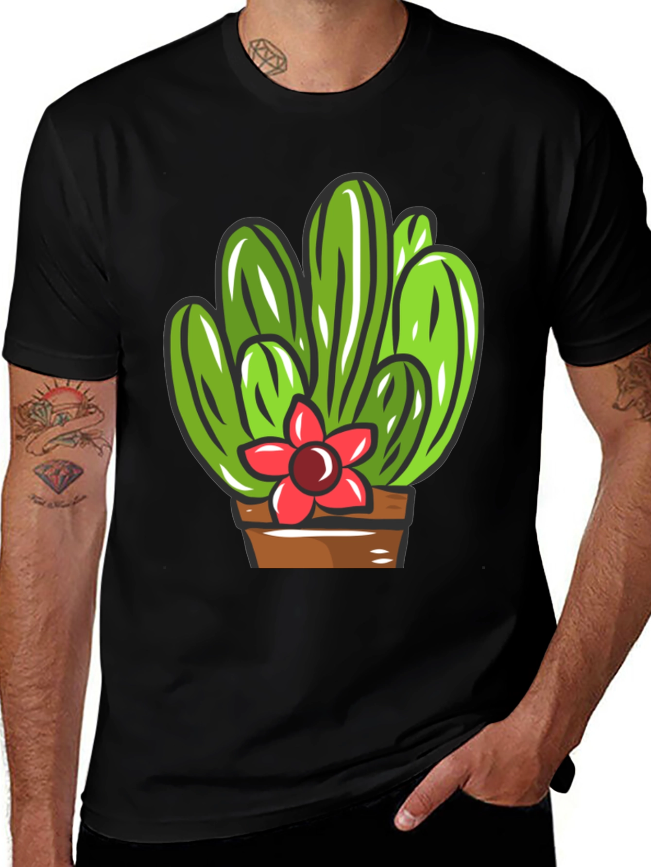 Cactus Flower Graphic T-Shirt - Black Cotton Tee