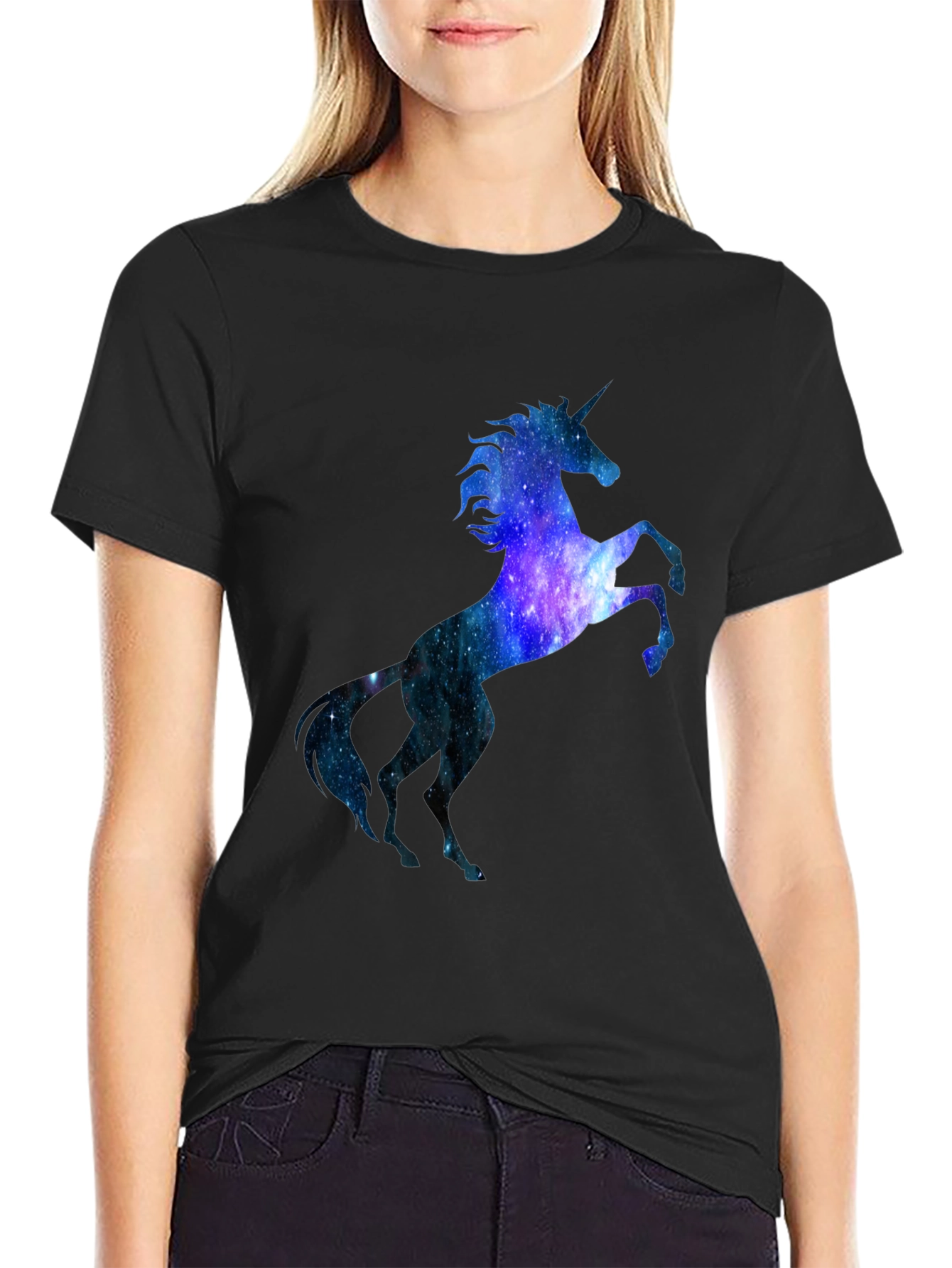 Unicorn Galaxy Graphic Black T-Shirt