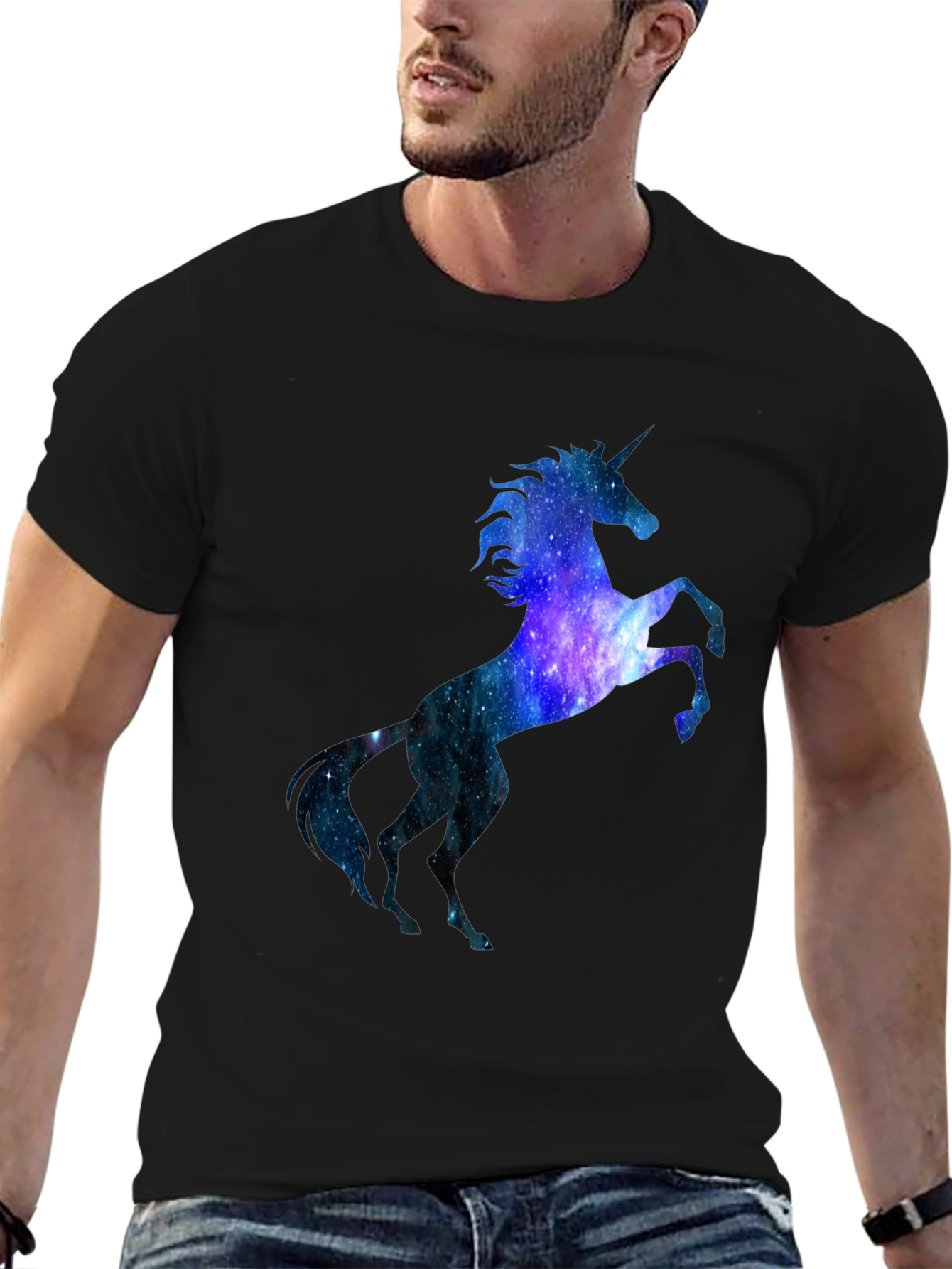 Unicorn Galaxy Graphic Black T-Shirt