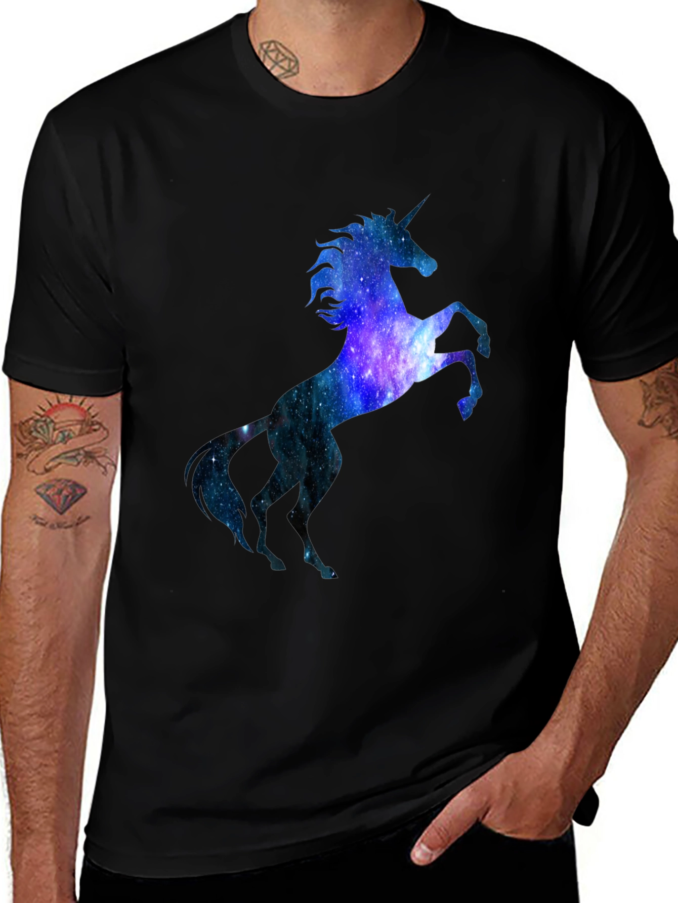 Unicorn Galaxy Graphic Black T-Shirt