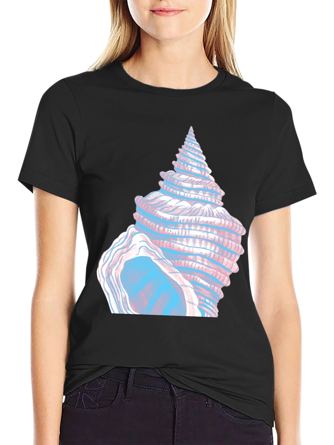 Seashell Graphic Tee - Black Cotton T-Shirt