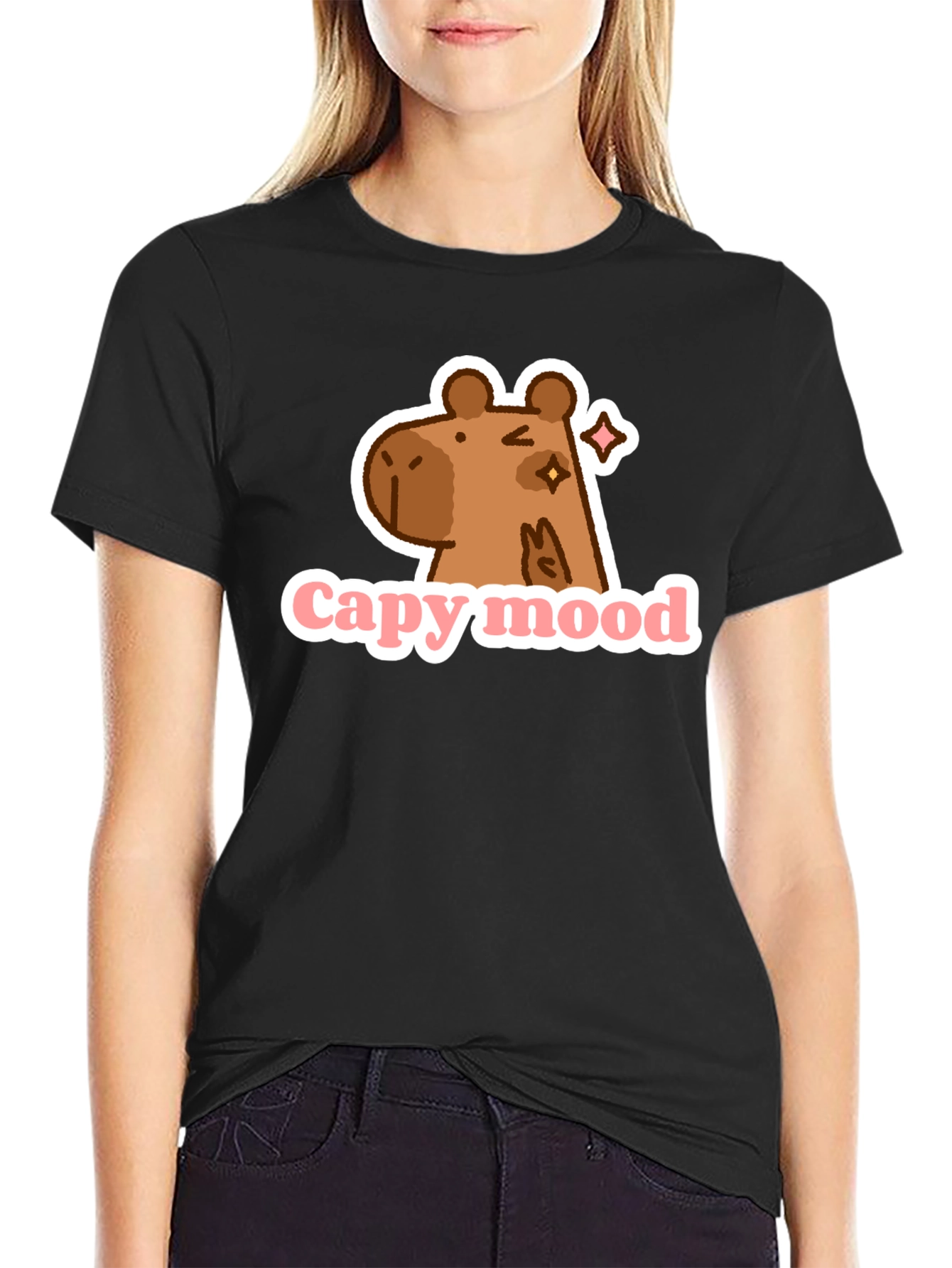 Capy Mood Black T-Shirt - Fun & Casual