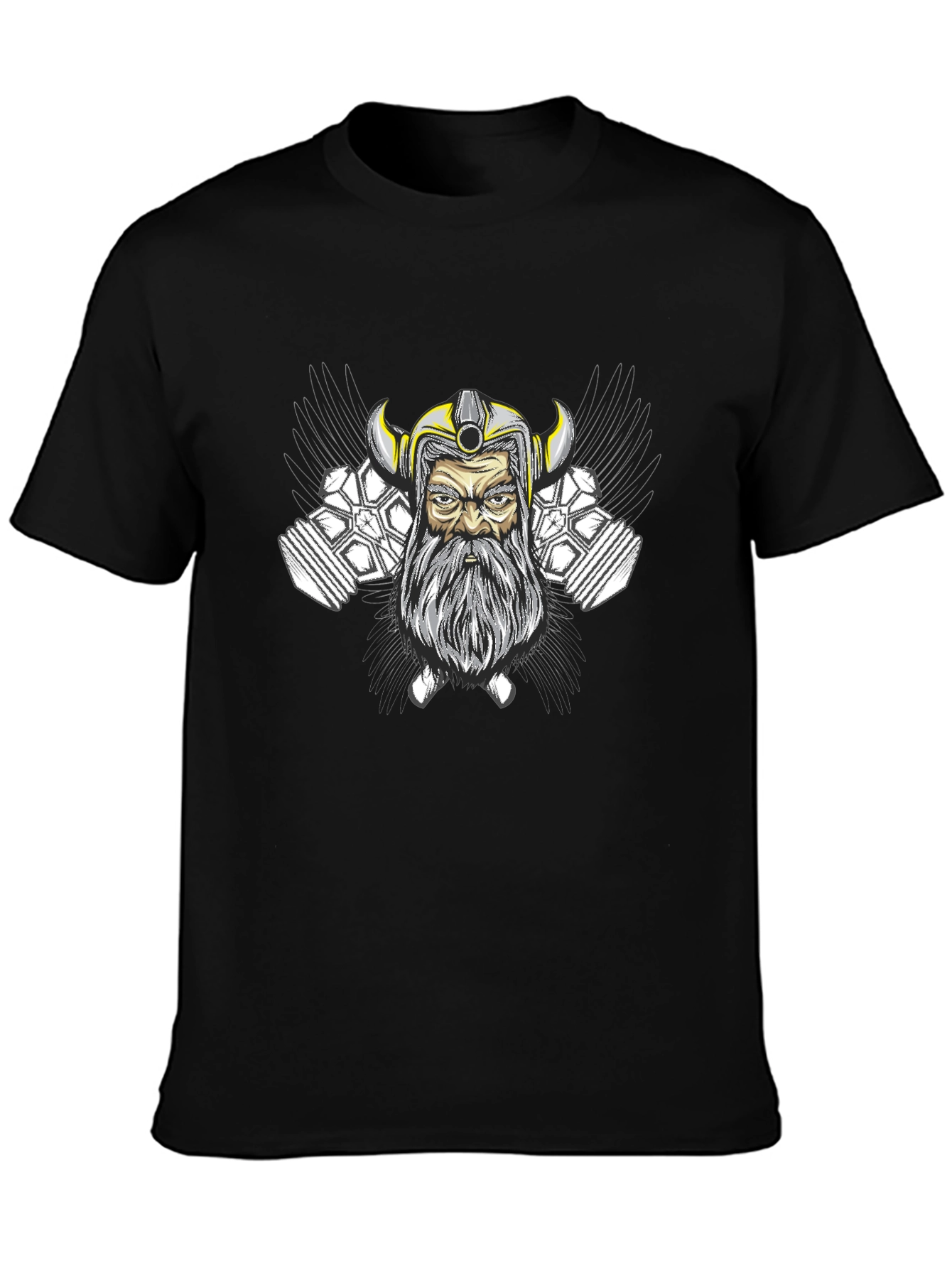 Viking Warrior Graphic Tee - Black Cotton Blend
