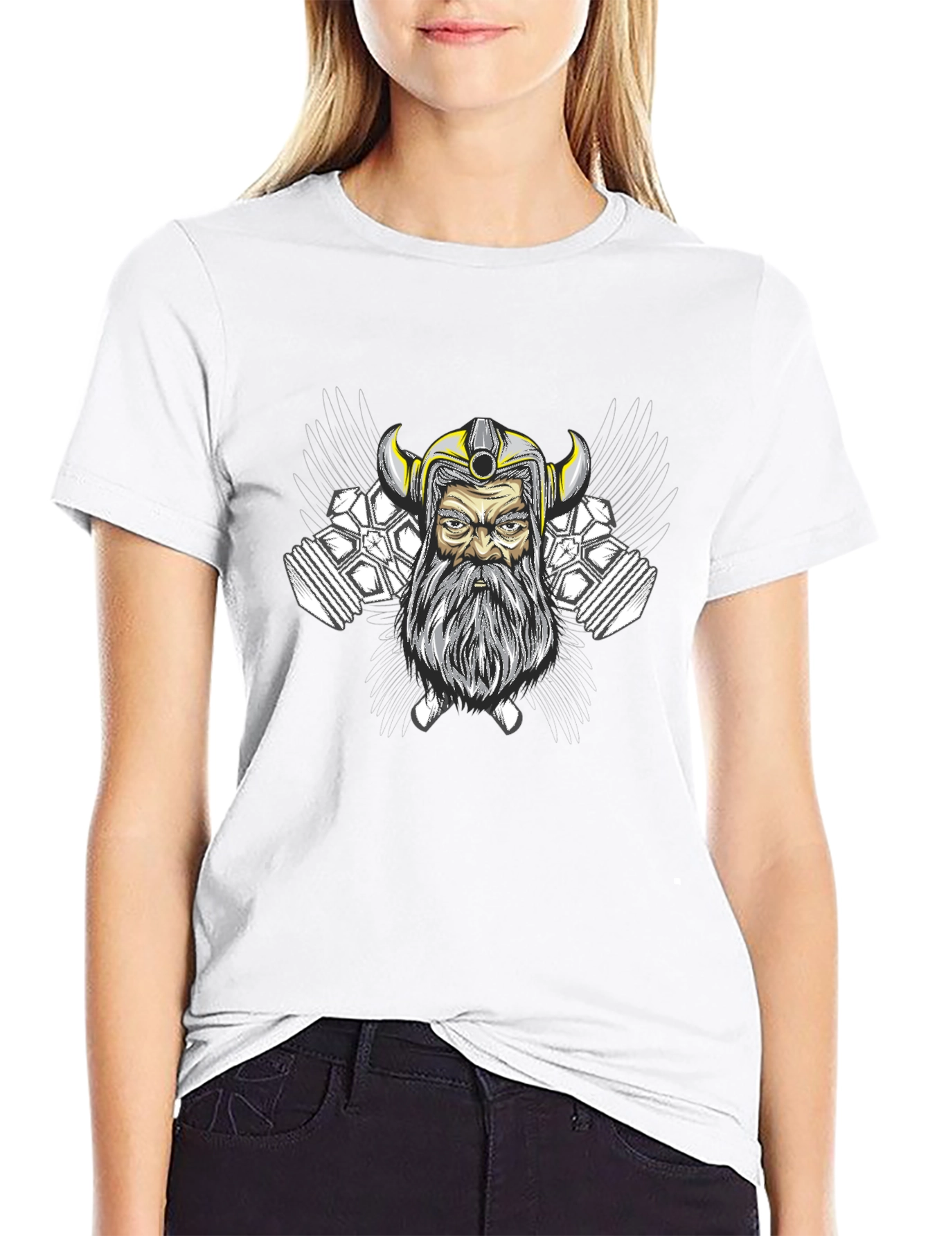 Viking Warrior Graphic Tee - Black Cotton Blend