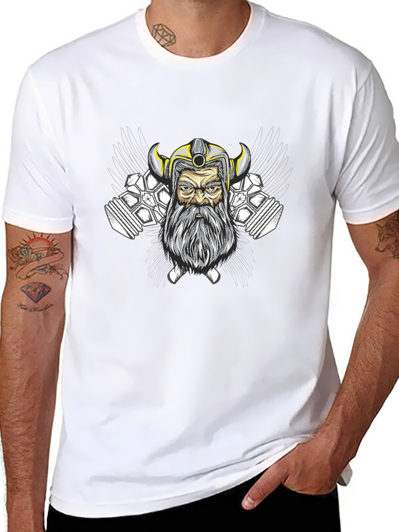 Viking Warrior Graphic Tee - Black Cotton Blend