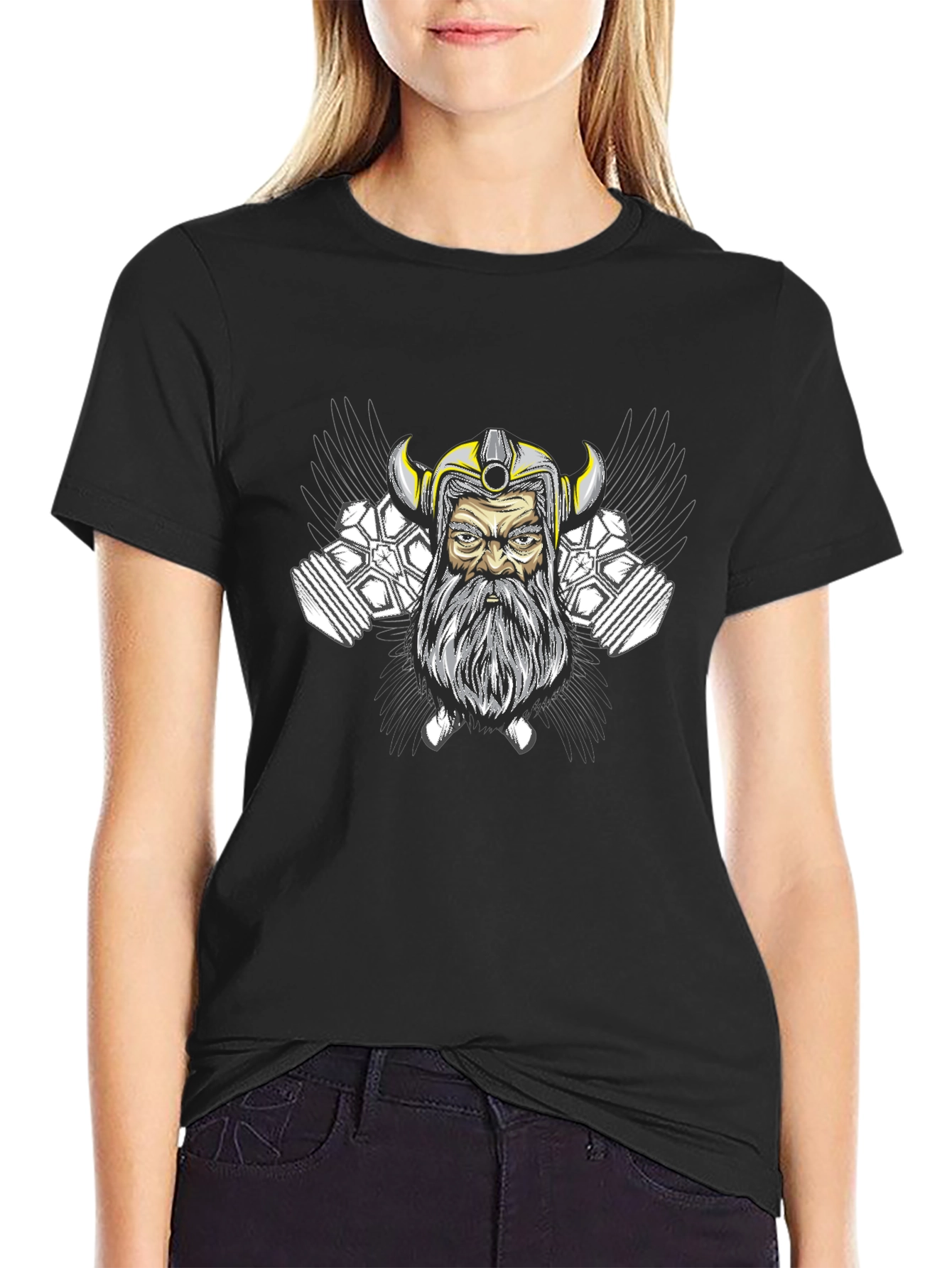 Viking Warrior Graphic Tee - Black Cotton Blend