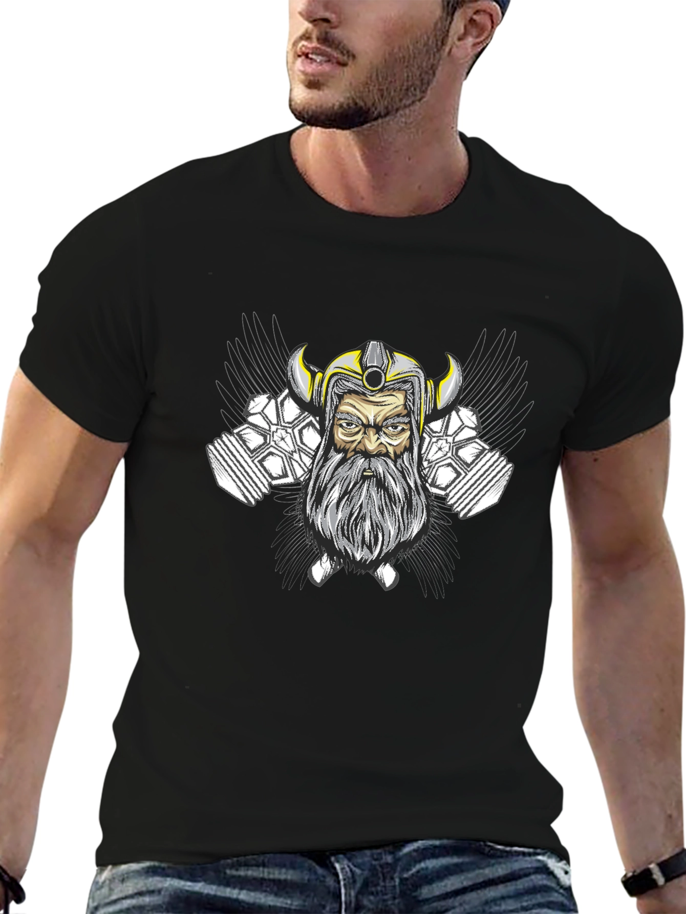 Viking Warrior Graphic Tee - Black Cotton Blend