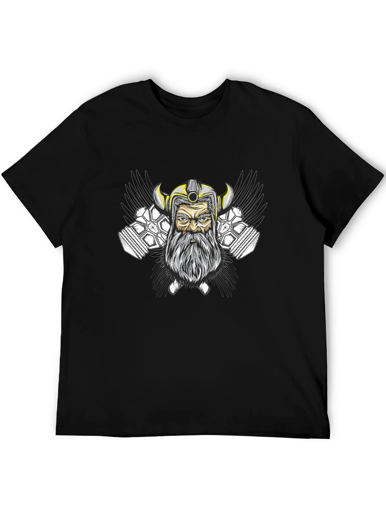 Viking Warrior Graphic Tee - Black Cotton Blend
