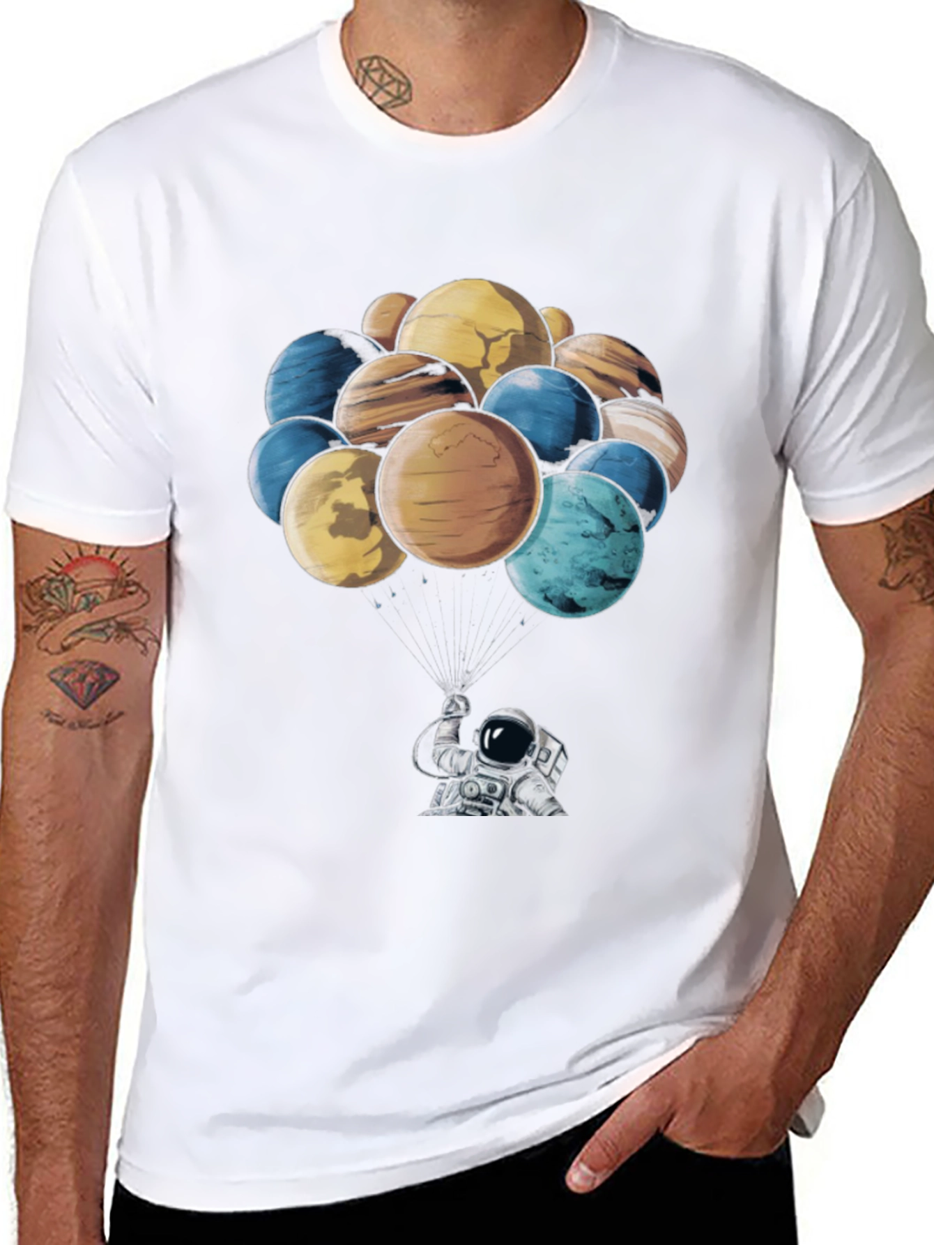 Astronaut & Planet Balloon Graphic T-Shirt
