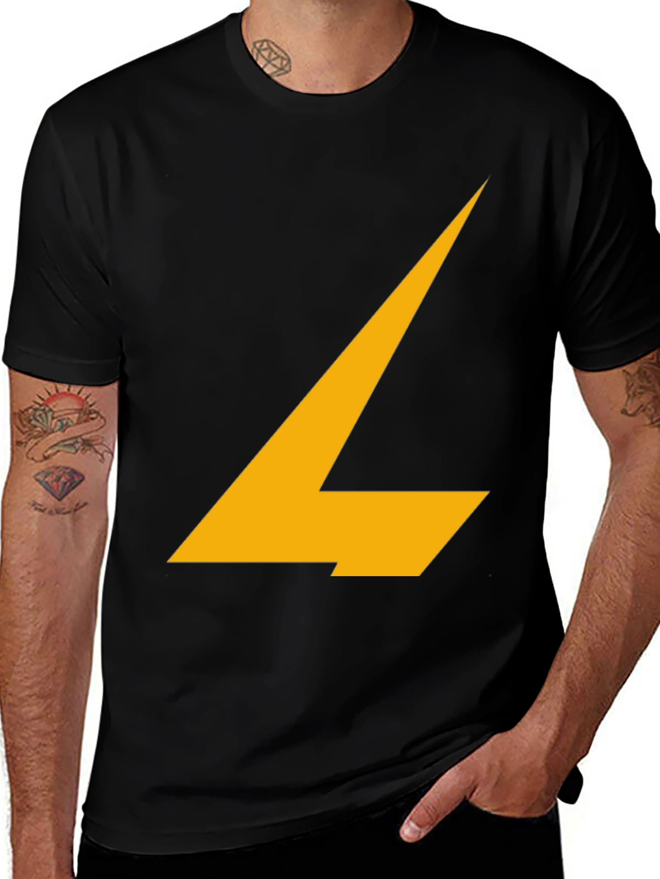 Stylish Black Tee with Abstract Yellow Design