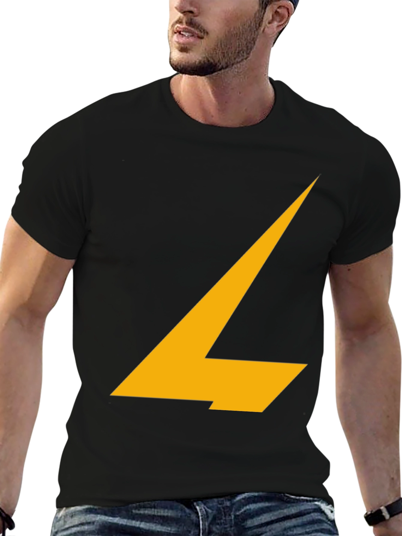Stylish Black Tee with Abstract Yellow Design