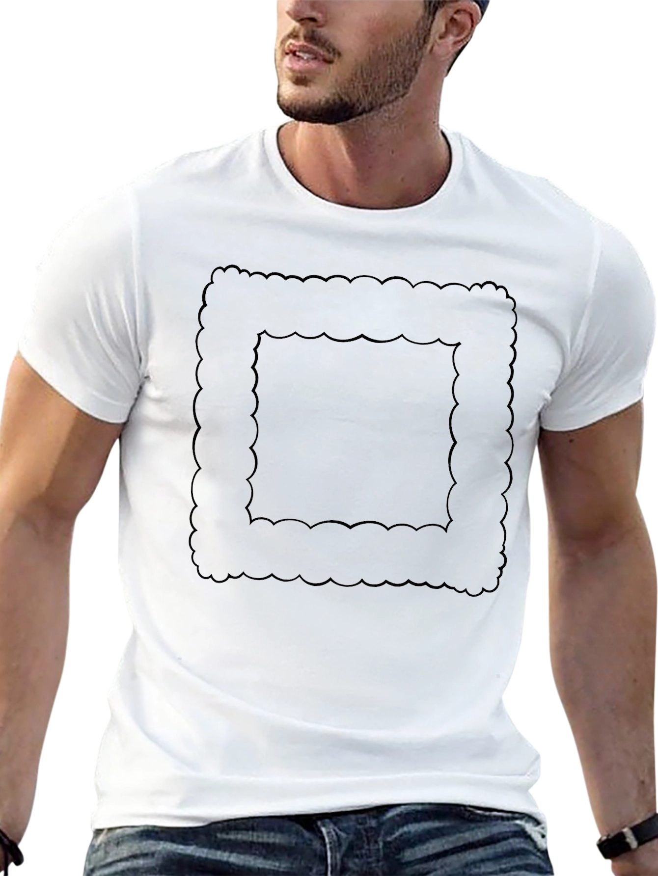 Black Graphic Tee - Abstract Border Design