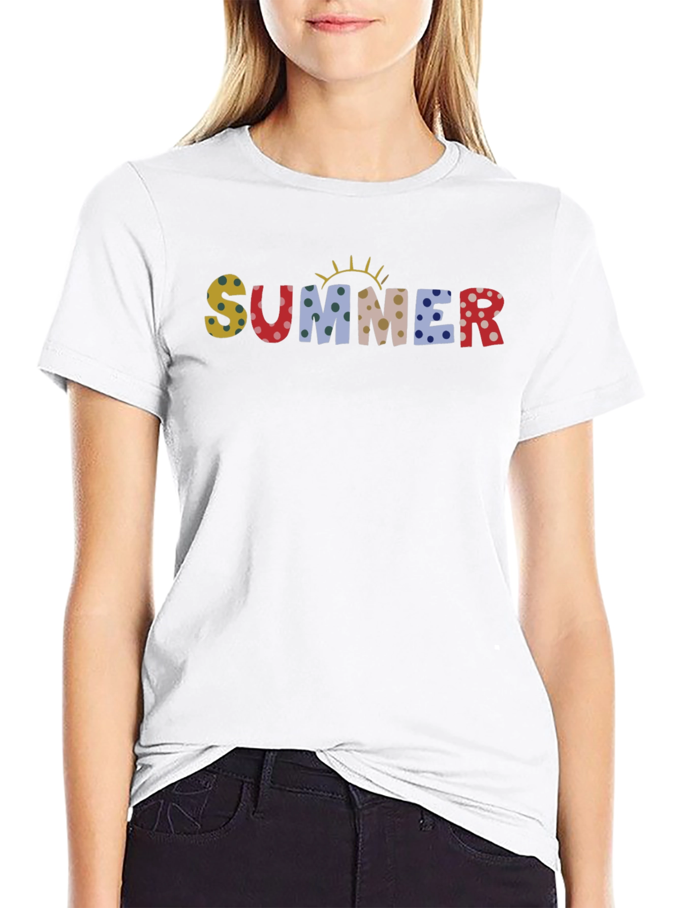Summer Polka Dot Print Black T-Shirt