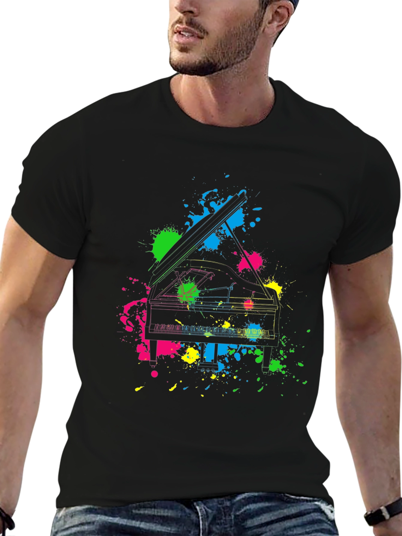 Neon Piano Splash T-Shirt - Music Lovers Tee