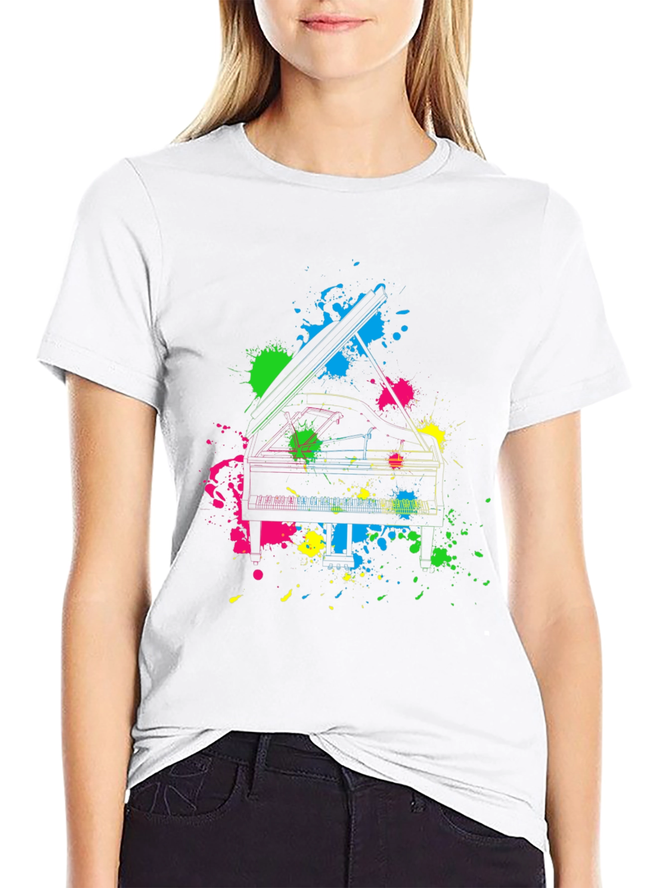 Neon Piano Splash T-Shirt - Music Lovers Tee