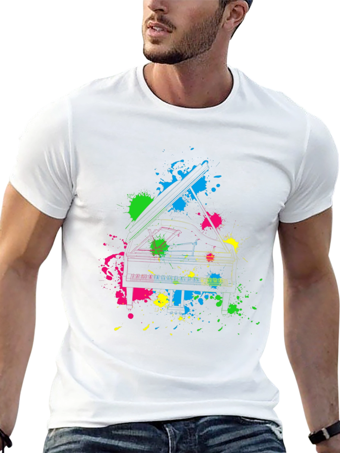 Neon Piano Splash T-Shirt - Music Lovers Tee