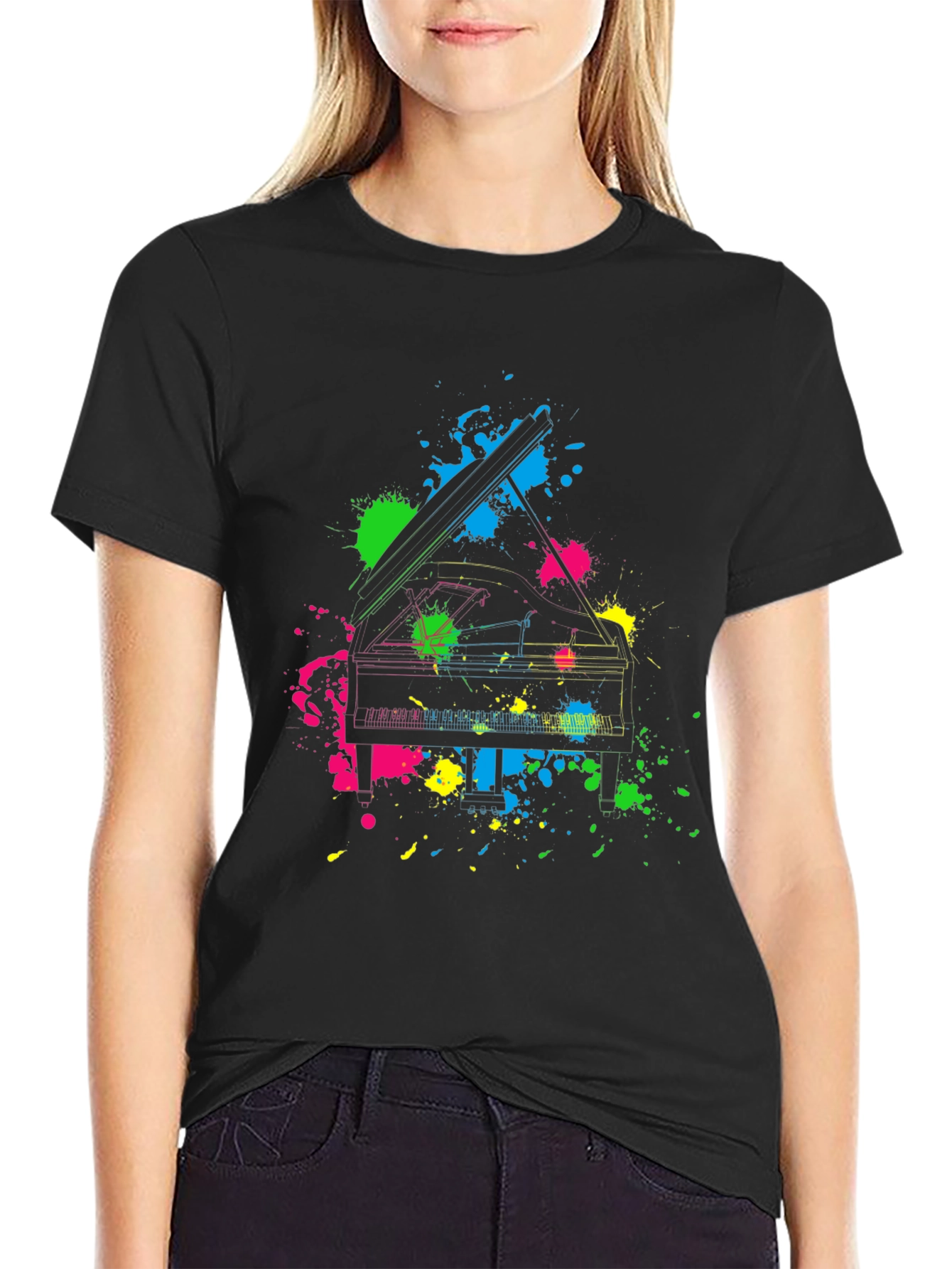 Neon Piano Splash T-Shirt - Music Lovers Tee