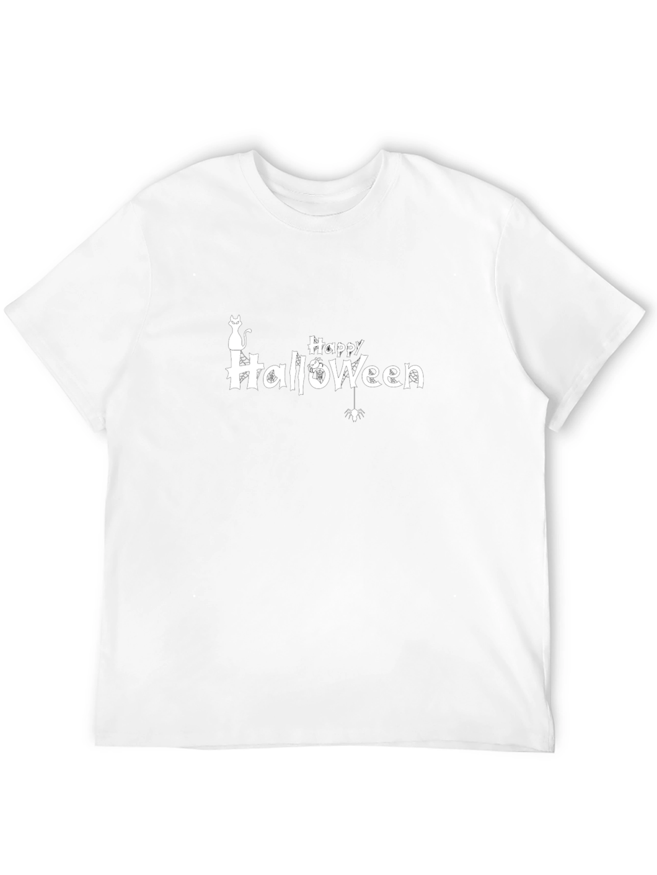 Happy Halloween Black T-Shirt Cat Spider Spooky