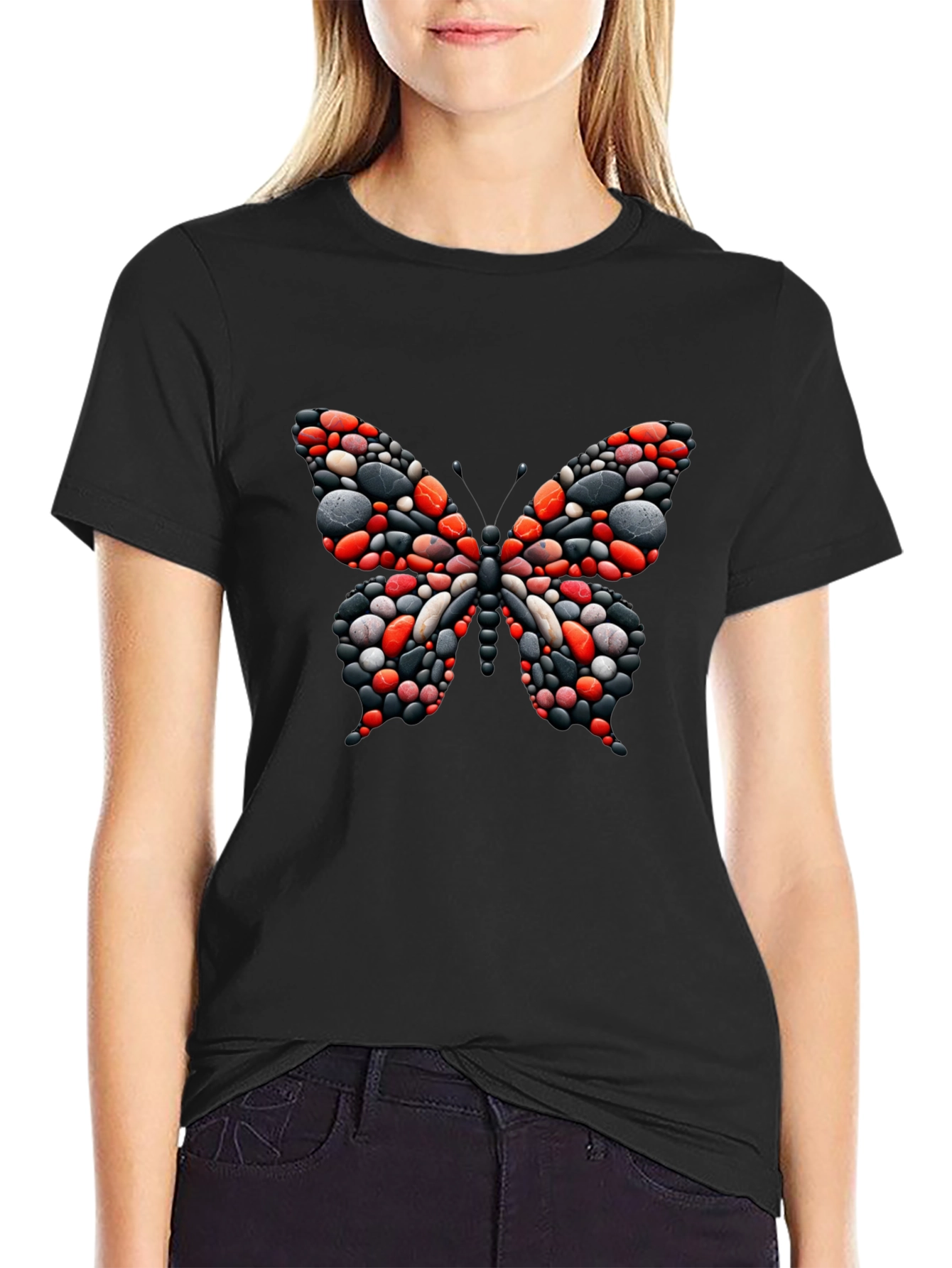 Butterfly Stone Art Black T-Shirt