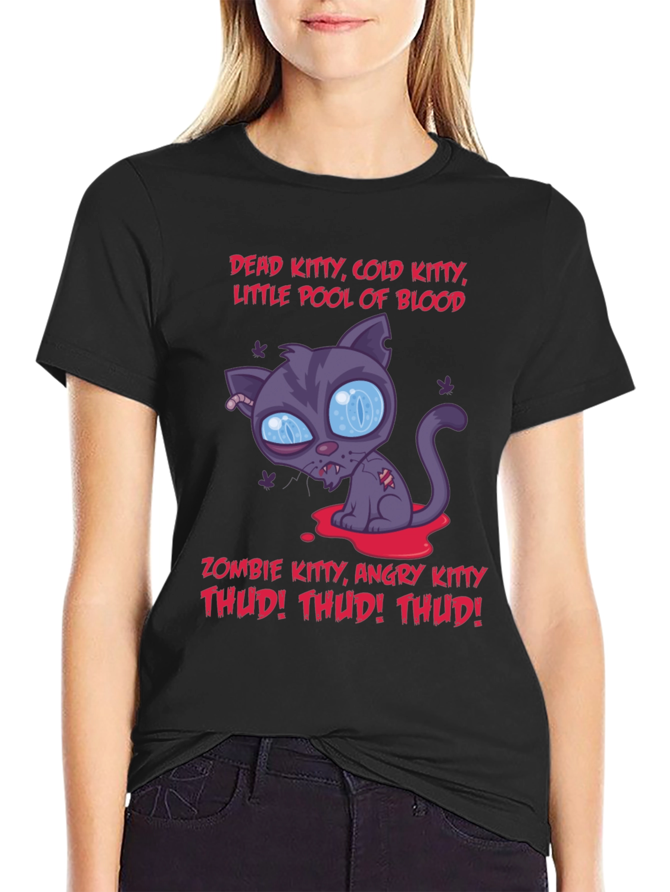 Zombie Kitty Graphic T-Shirt - Halloween