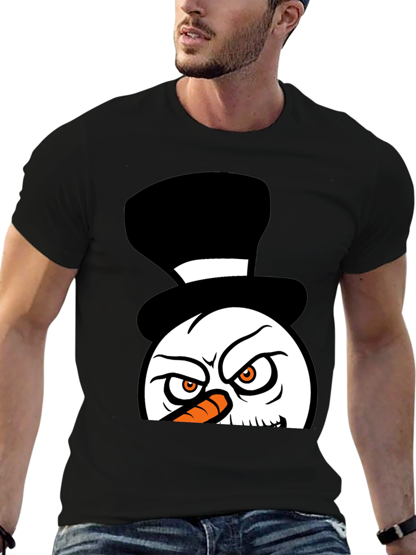 Grumpy Snowman Graphic Tee - Black Cotton Blend