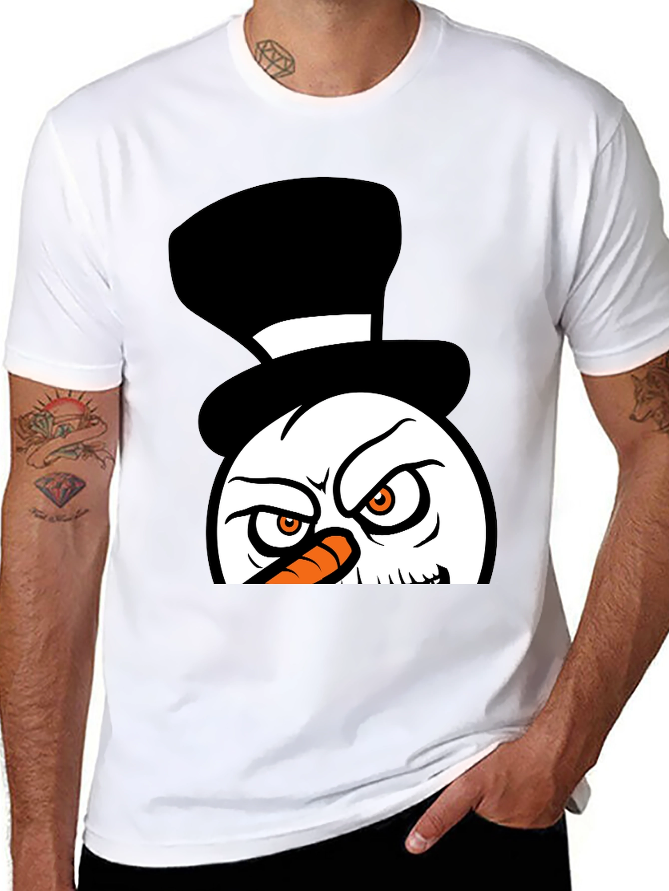 Grumpy Snowman Graphic Tee - Black Cotton Blend
