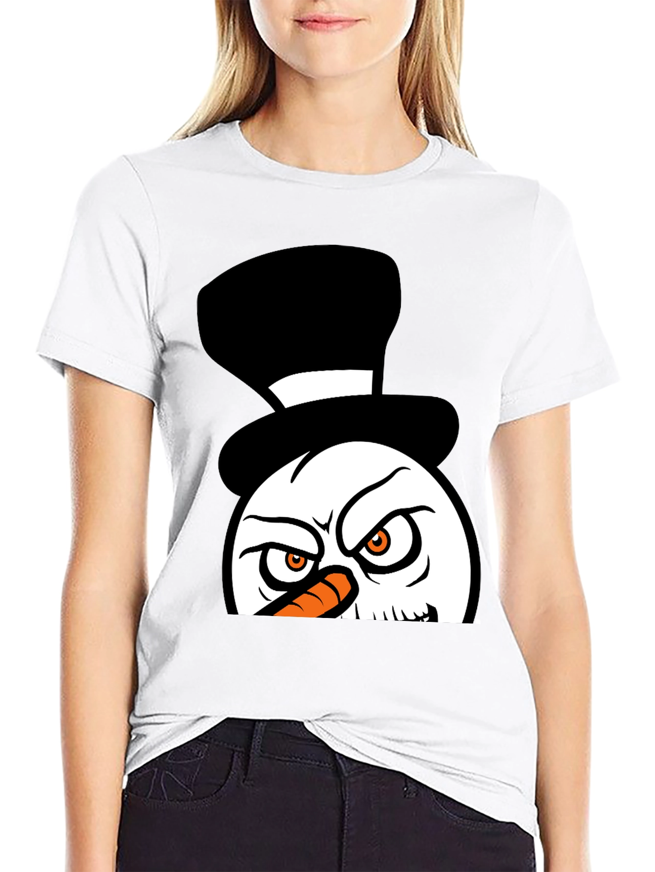 Grumpy Snowman Graphic Tee - Black Cotton Blend