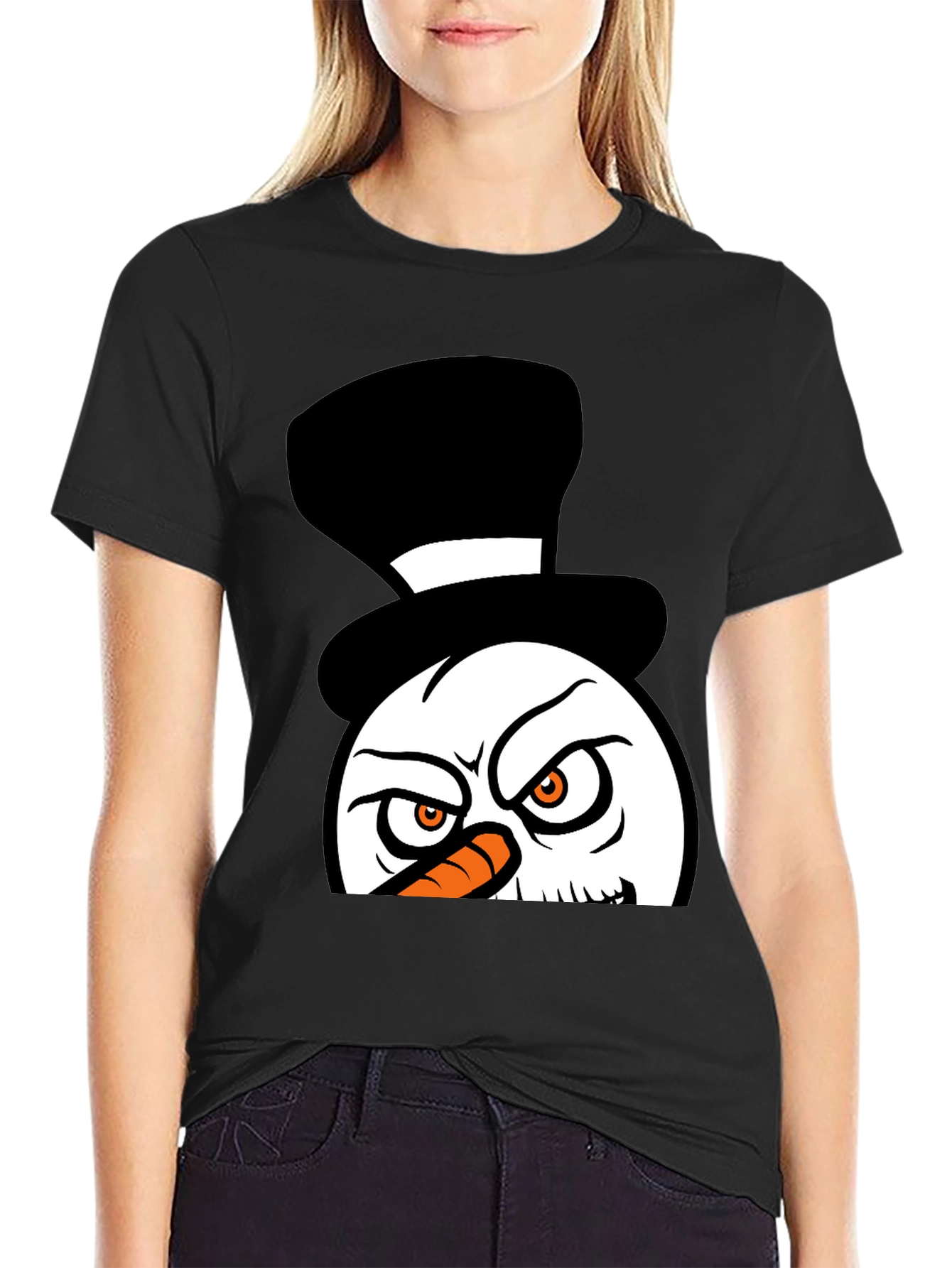 Grumpy Snowman Graphic Tee - Black Cotton Blend