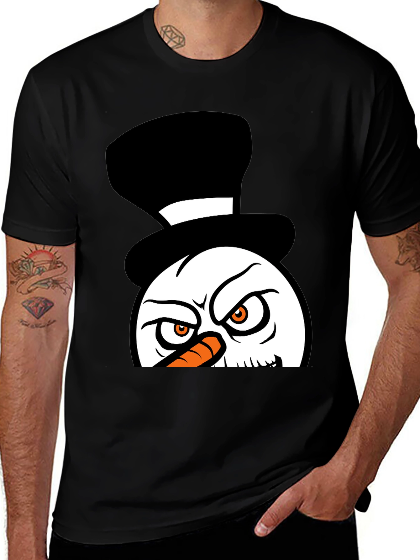 Grumpy Snowman Graphic Tee - Black Cotton Blend