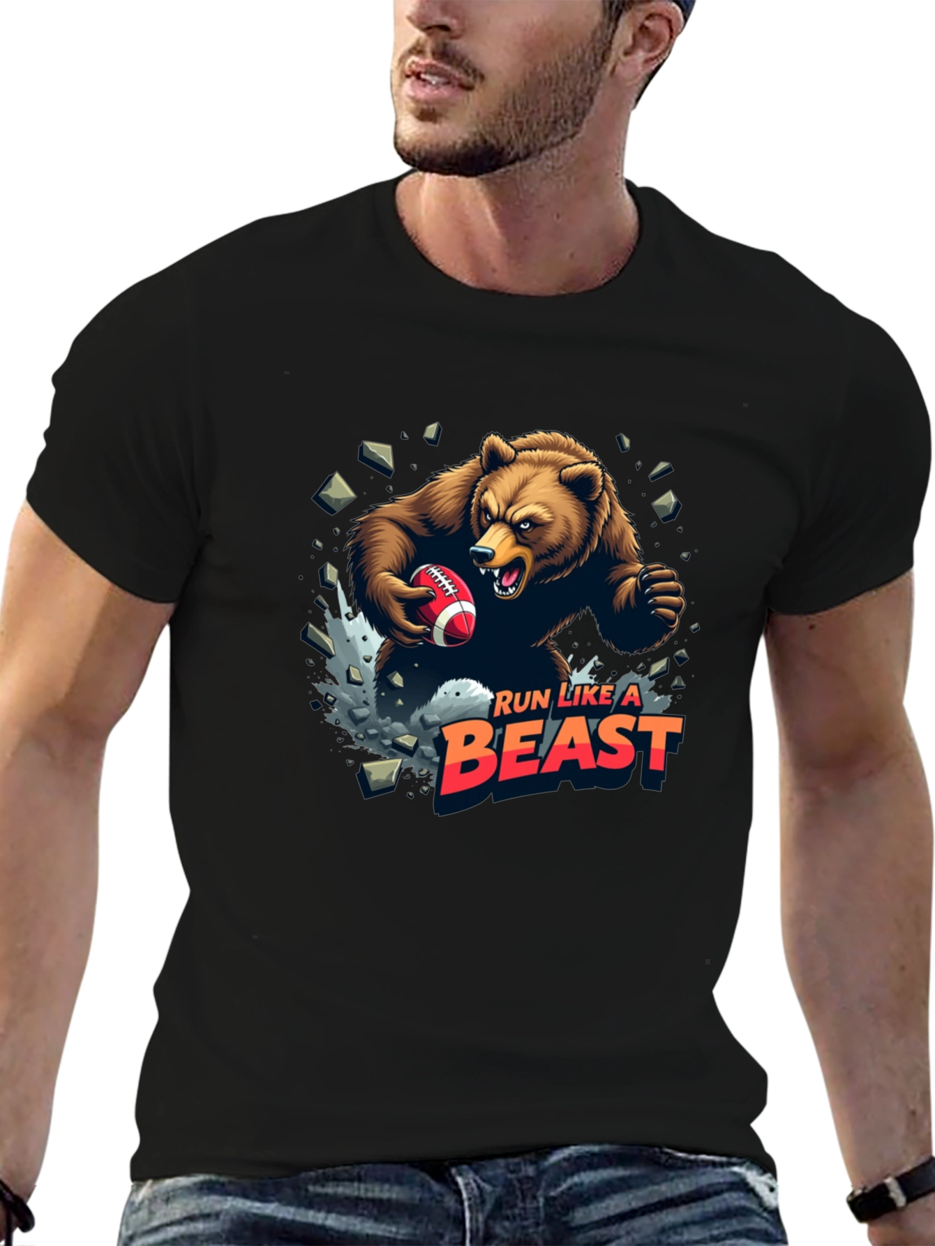 Run Like A Beast Football Bear Graphic Tee