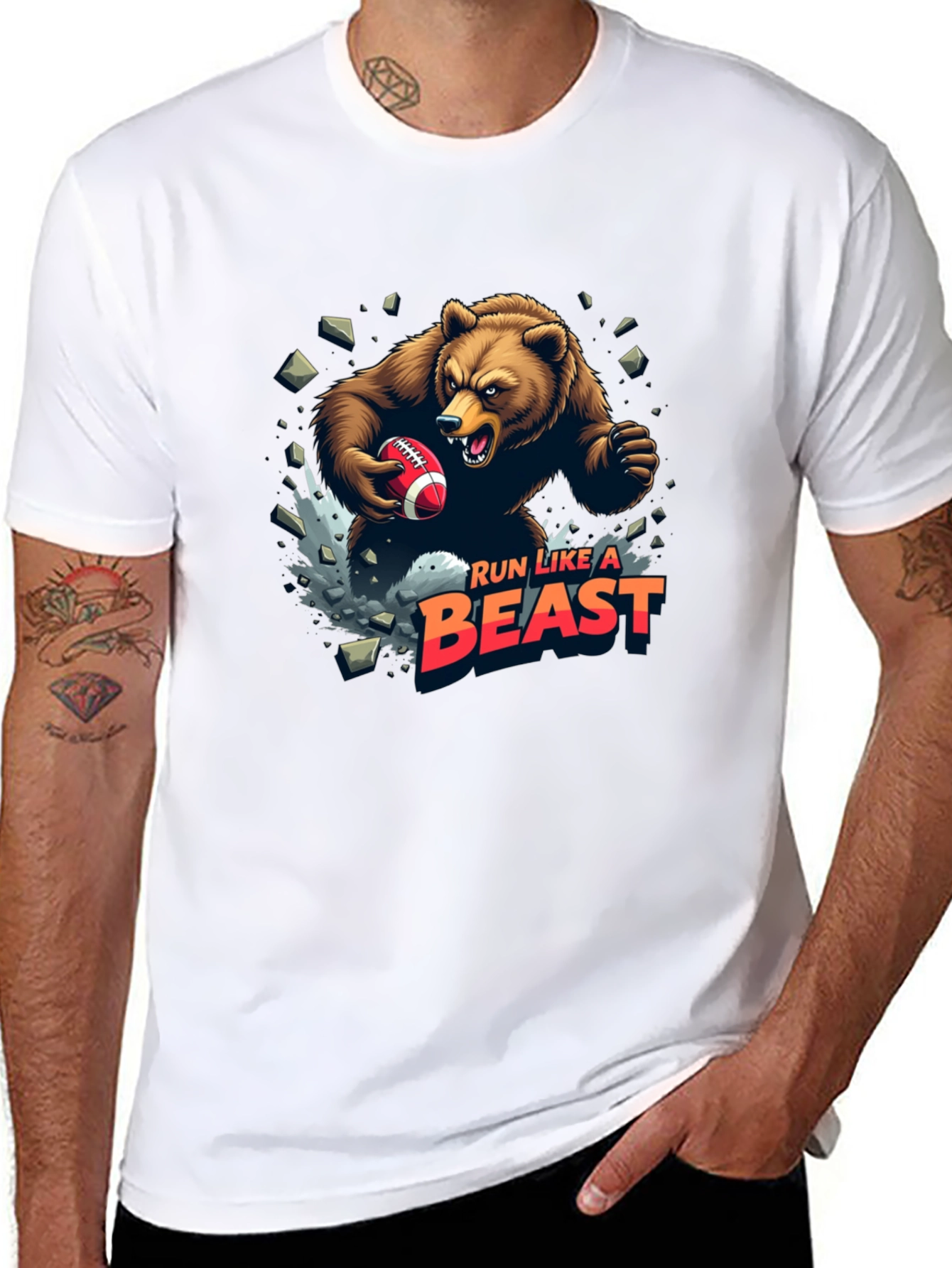 Run Like A Beast Football Bear Graphic Tee