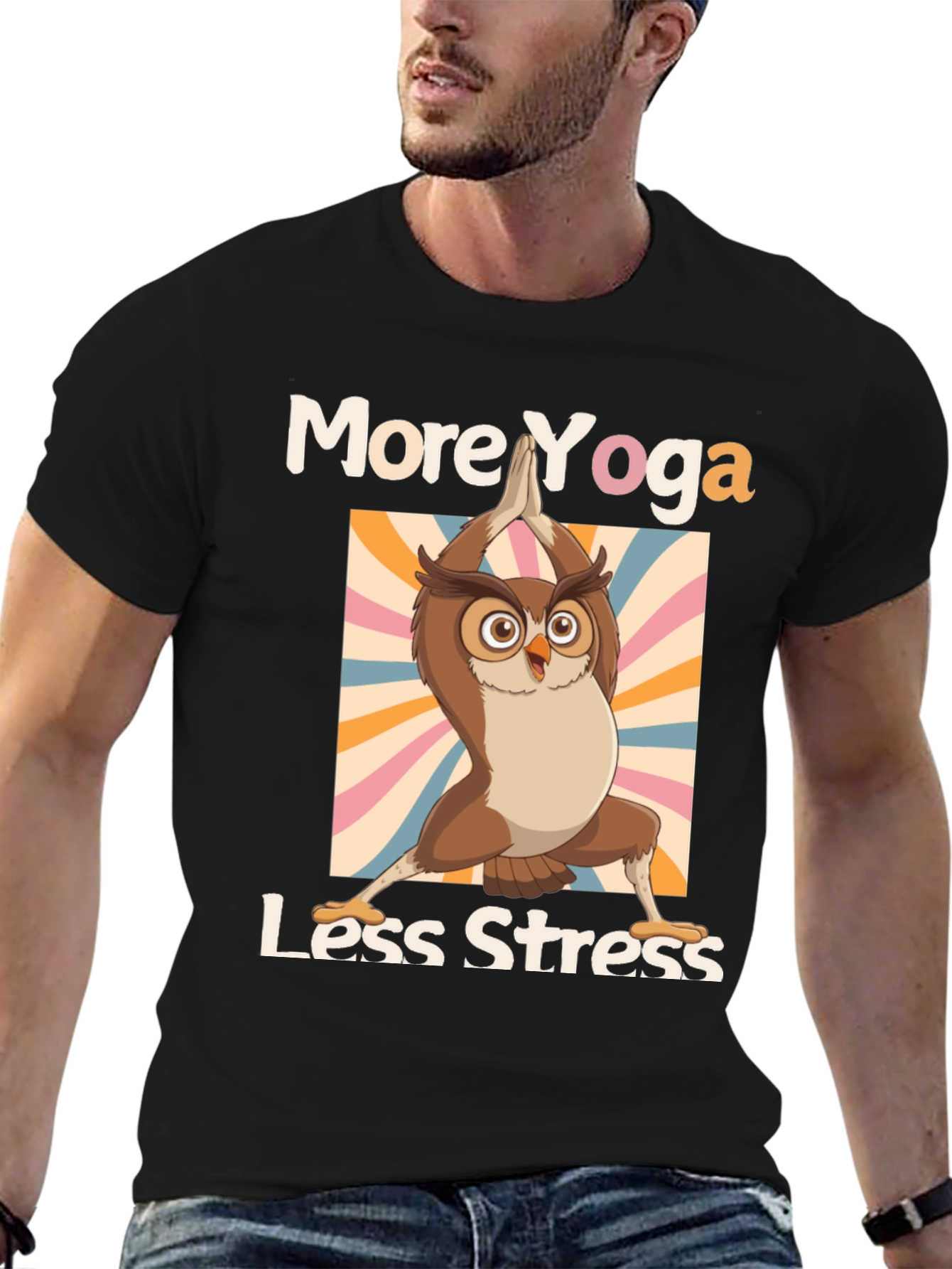 Yoga Owl T-Shirt: More Yoga Less Stress