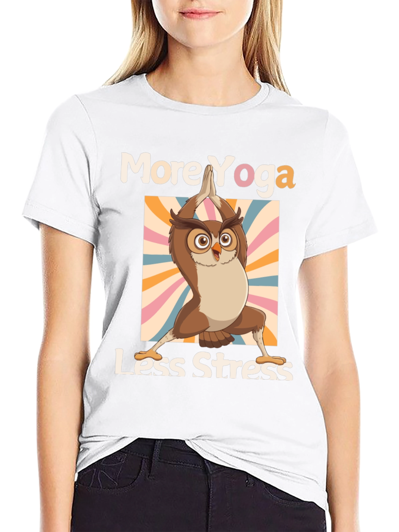 Yoga Owl T-Shirt: More Yoga Less Stress