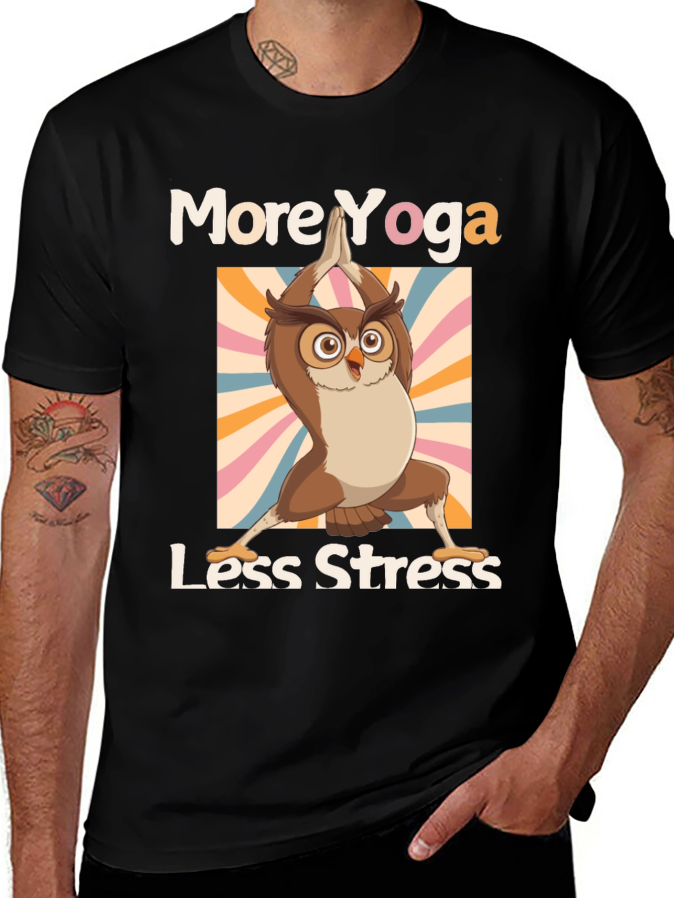 Yoga Owl T-Shirt: More Yoga Less Stress