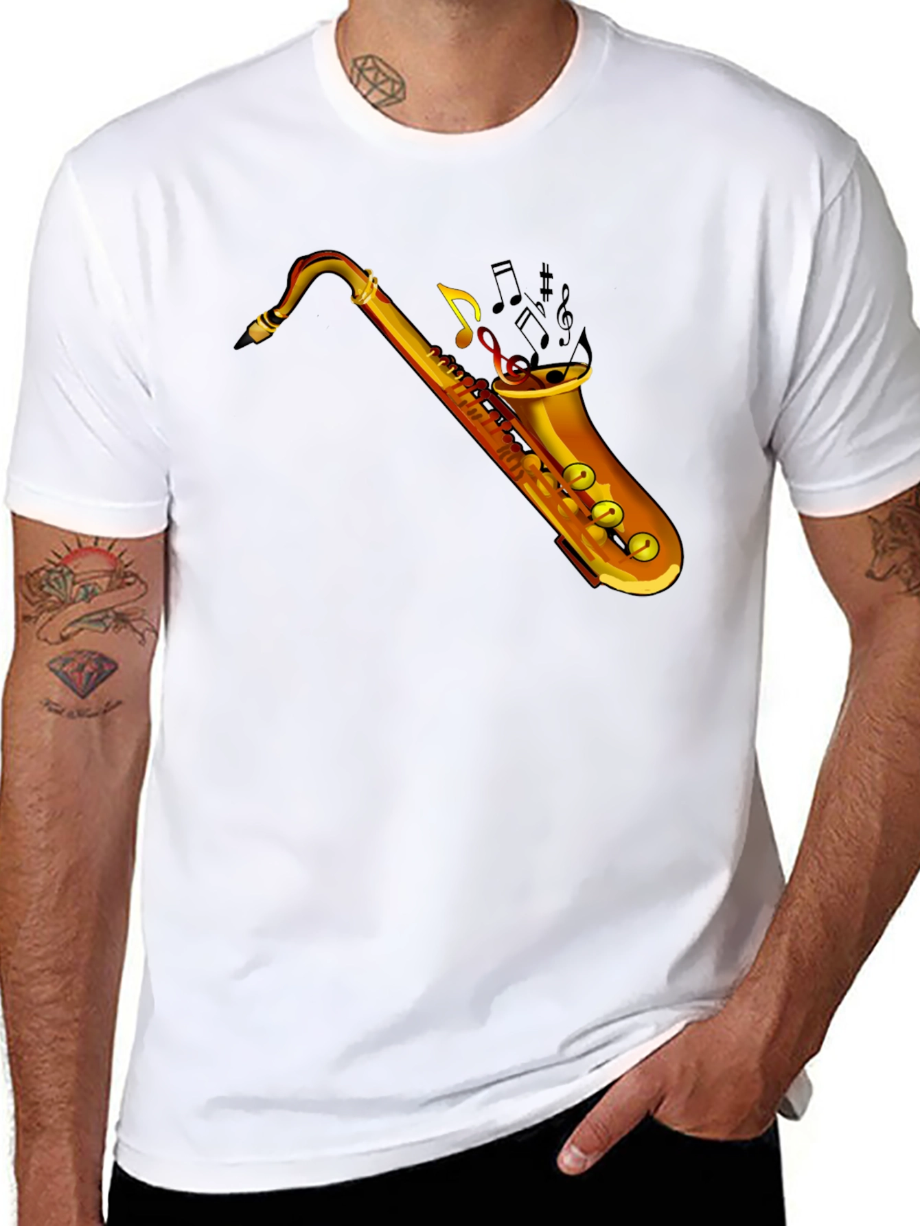 Saxophone Music Graphic Tee - Black Cotton T-Shirt