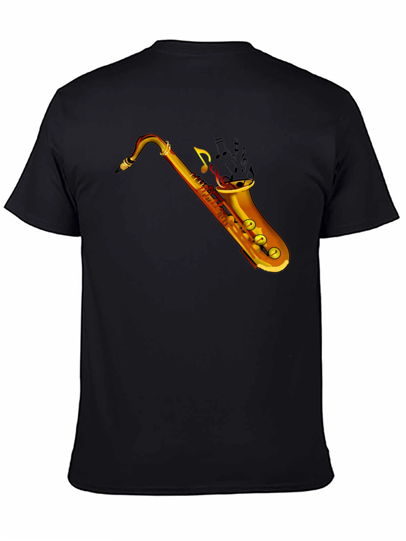 Saxophone Music Graphic Tee - Black Cotton T-Shirt