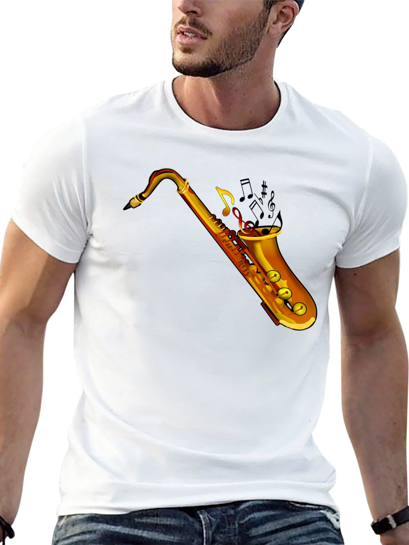 Saxophone Music Graphic Tee - Black Cotton T-Shirt