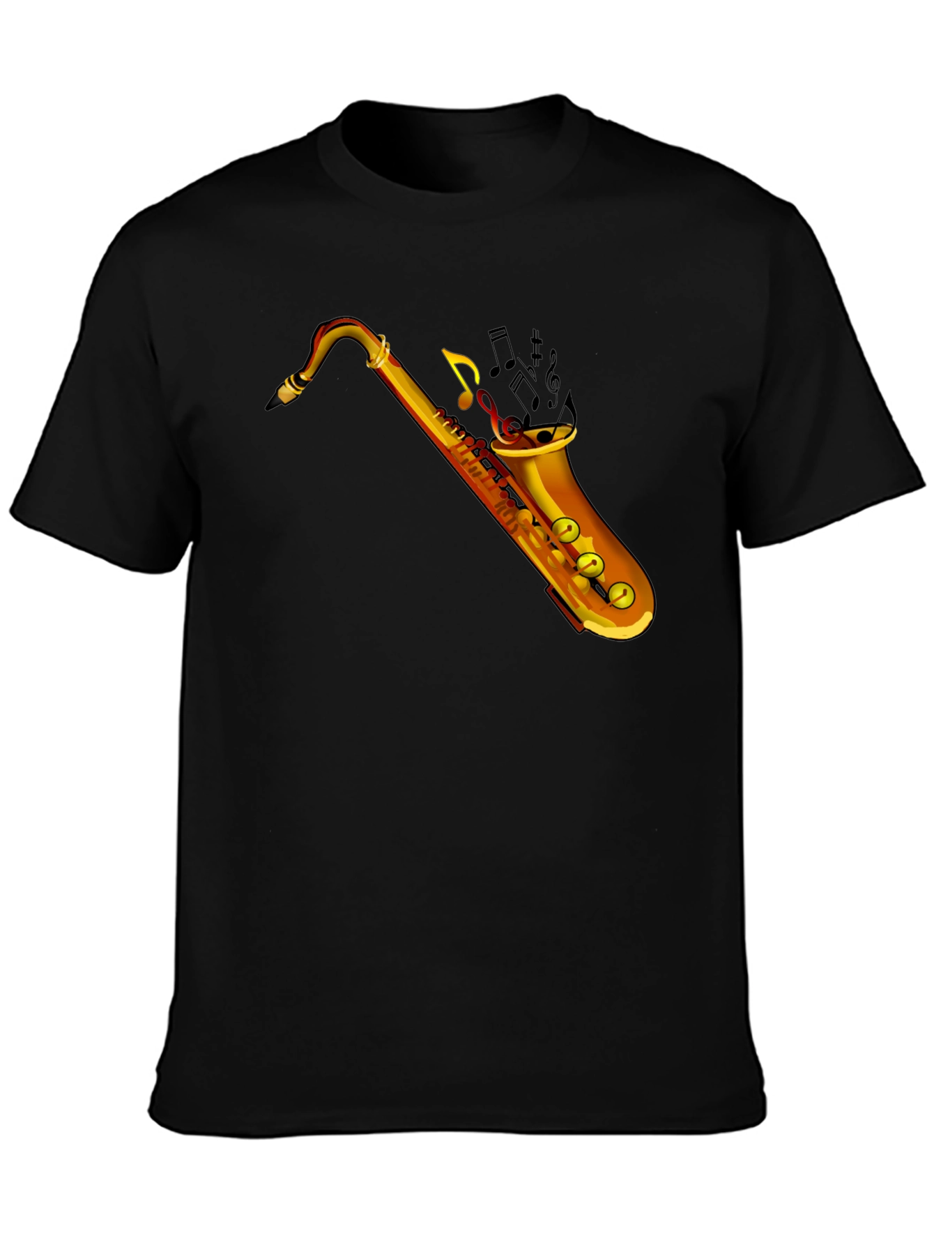 Saxophone Music Graphic Tee - Black Cotton T-Shirt
