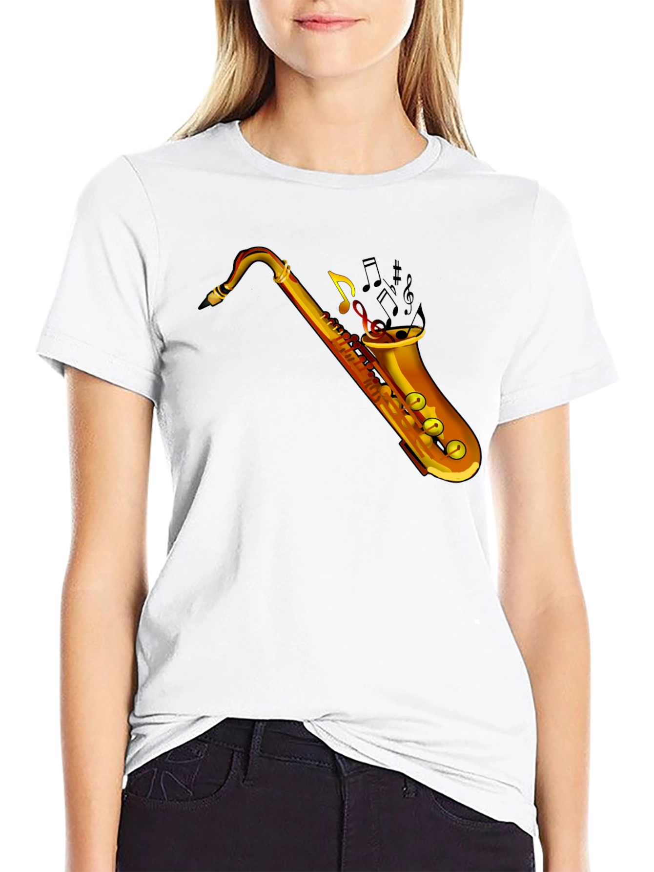 Saxophone Music Graphic Tee - Black Cotton T-Shirt