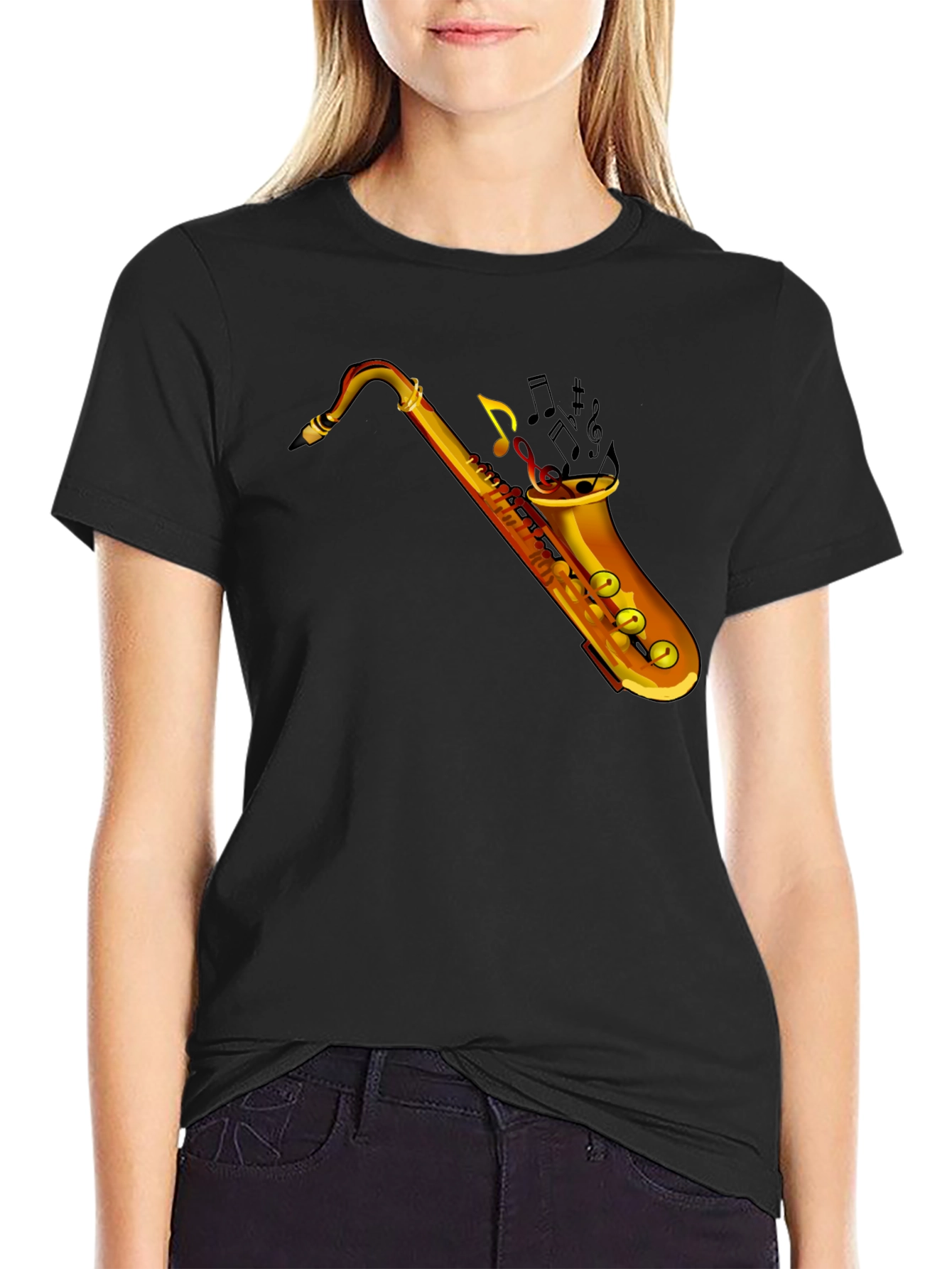 Saxophone Music Graphic Tee - Black Cotton T-Shirt