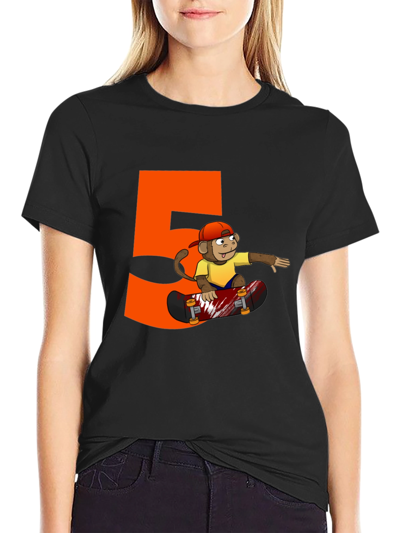 Monkey Skateboard Black Graphic Tee