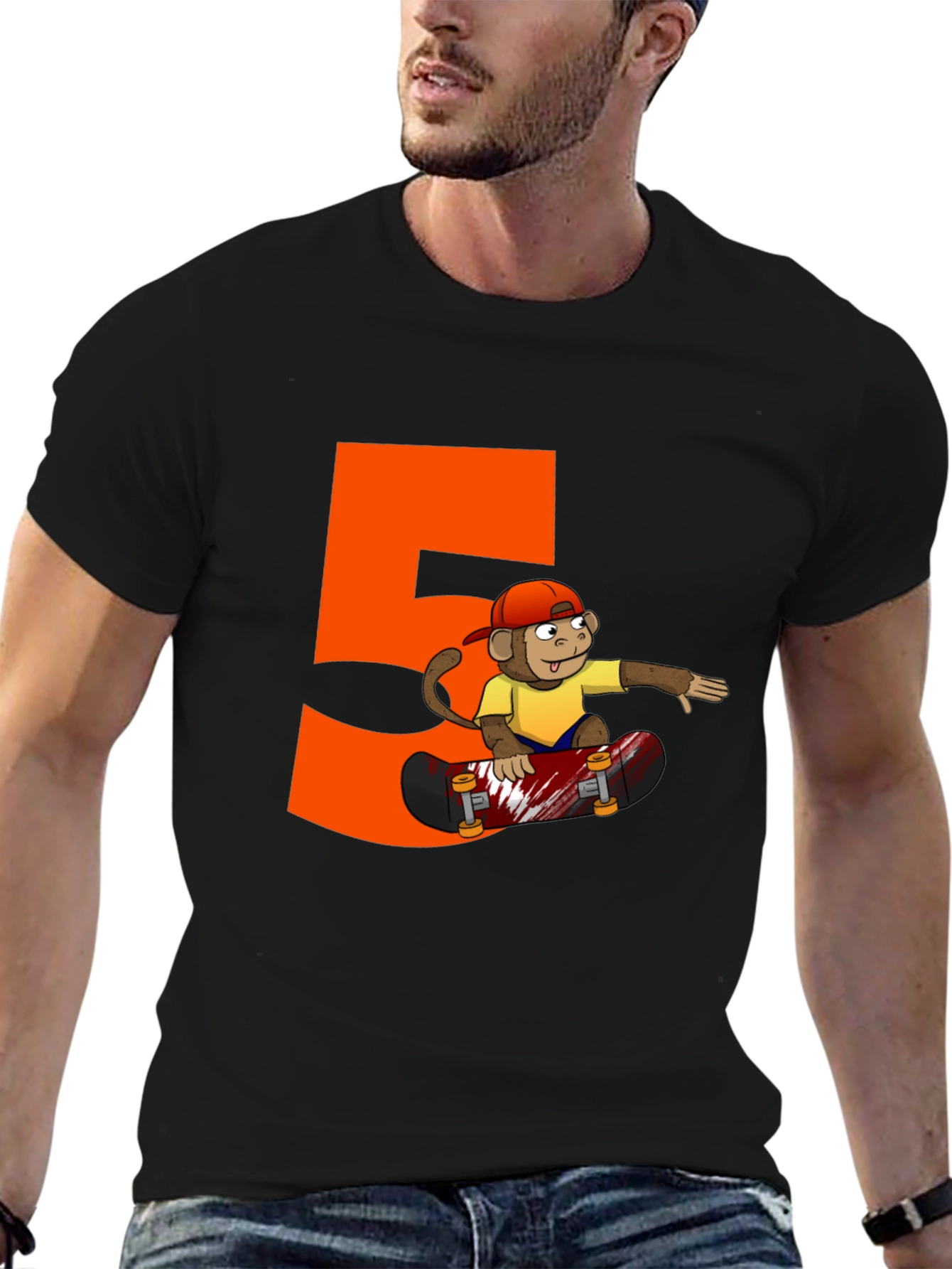 Monkey Skateboard Black Graphic Tee