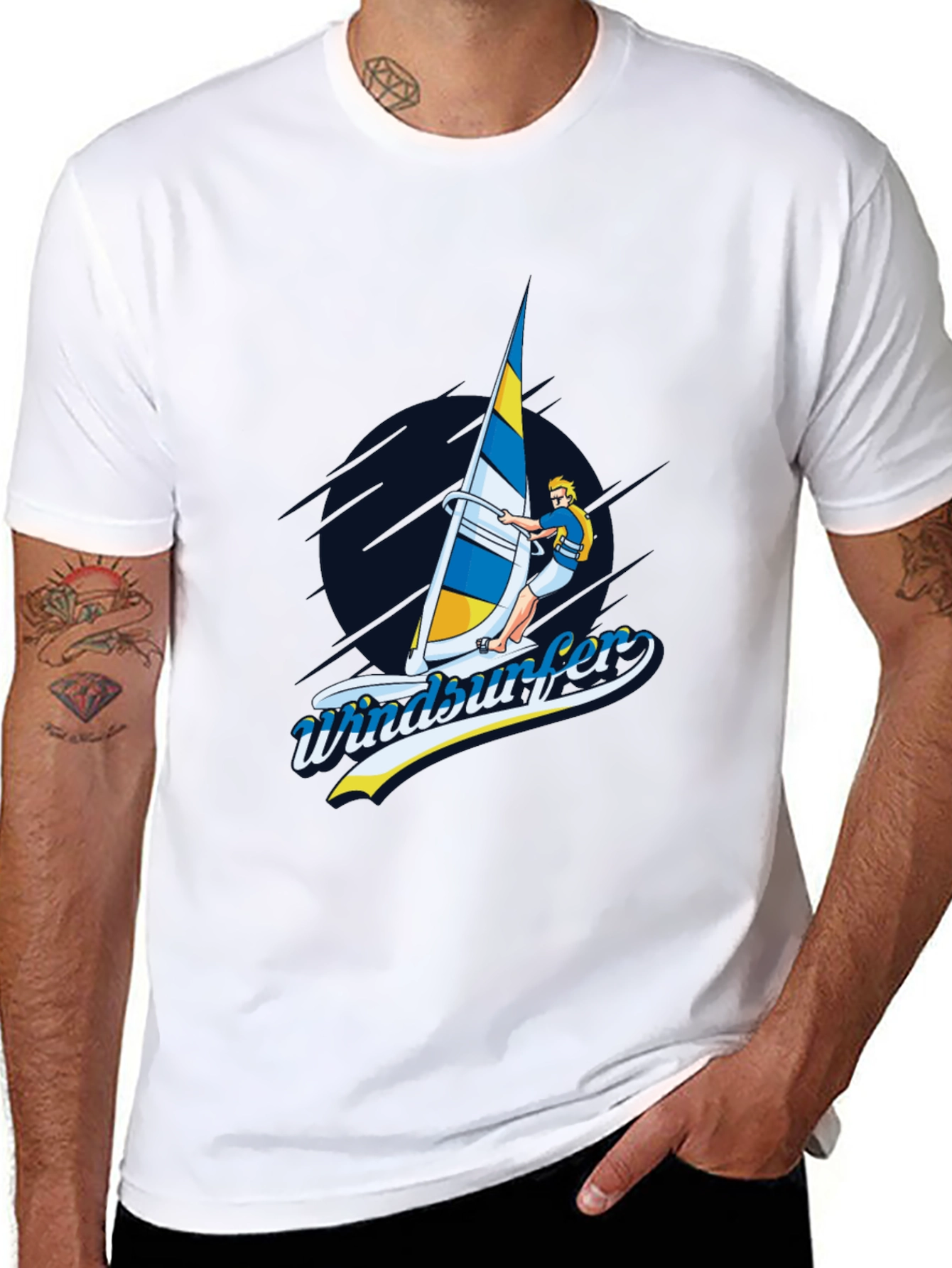 Windsurfer Graphic T-Shirt Black Cotton Tee