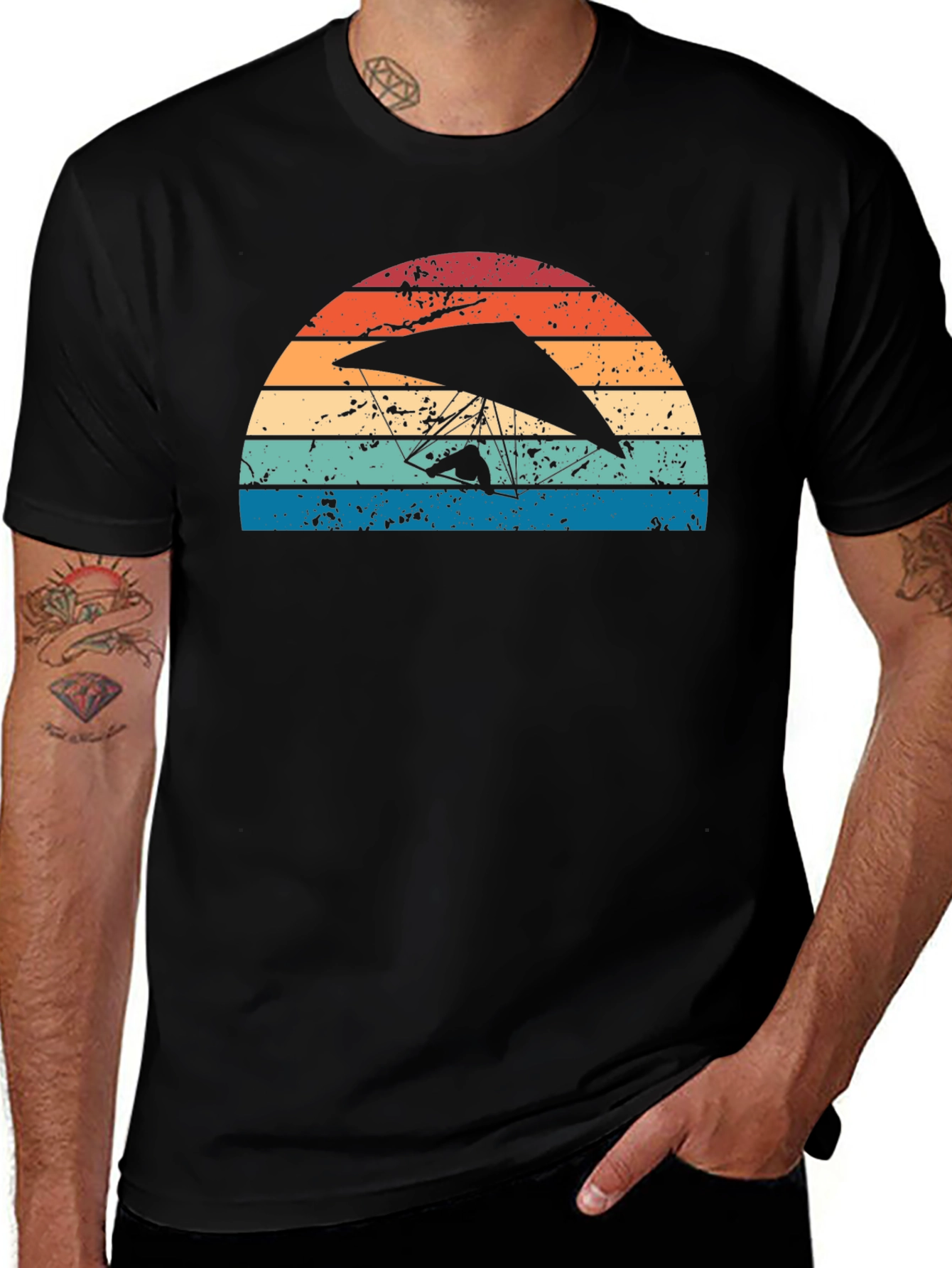 Hang Gliding Sunset Graphic Tee - Black Cotton Shirt
