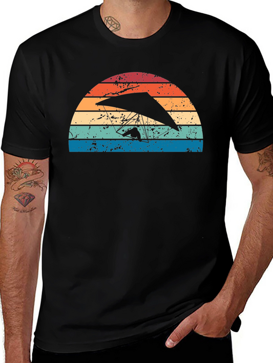 Hang Gliding Sunset Graphic Tee - Black Cotton Shirt
