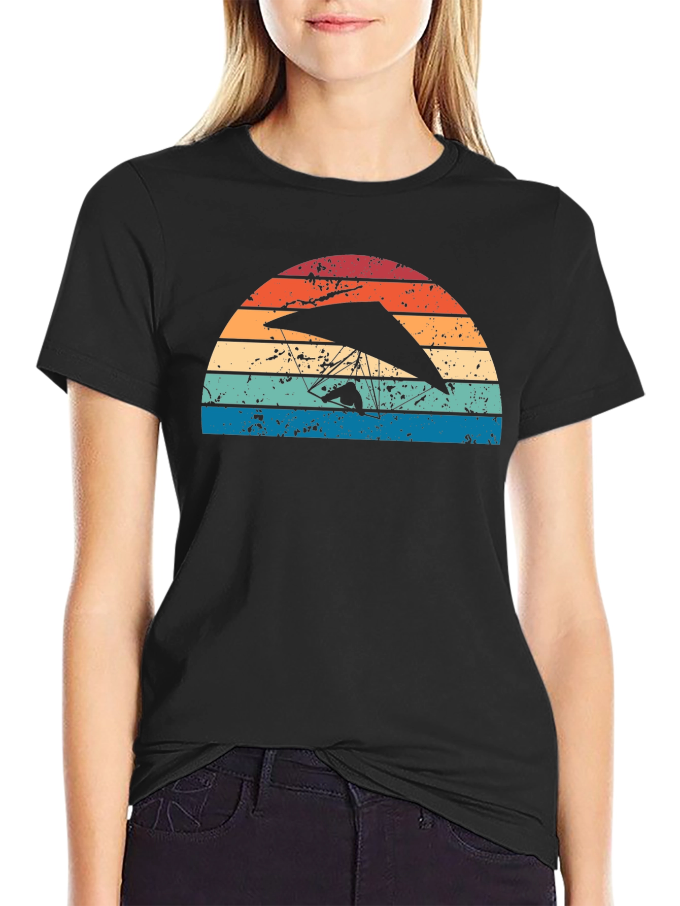 Hang Gliding Sunset Graphic Tee - Black Cotton Shirt