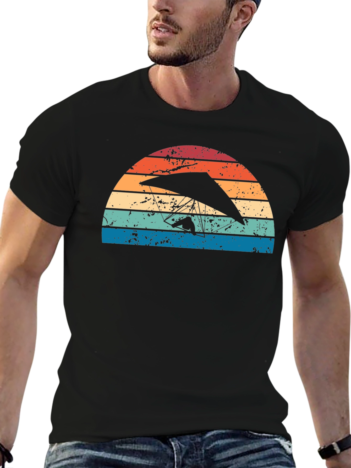 Hang Gliding Sunset Graphic Tee - Black Cotton Shirt