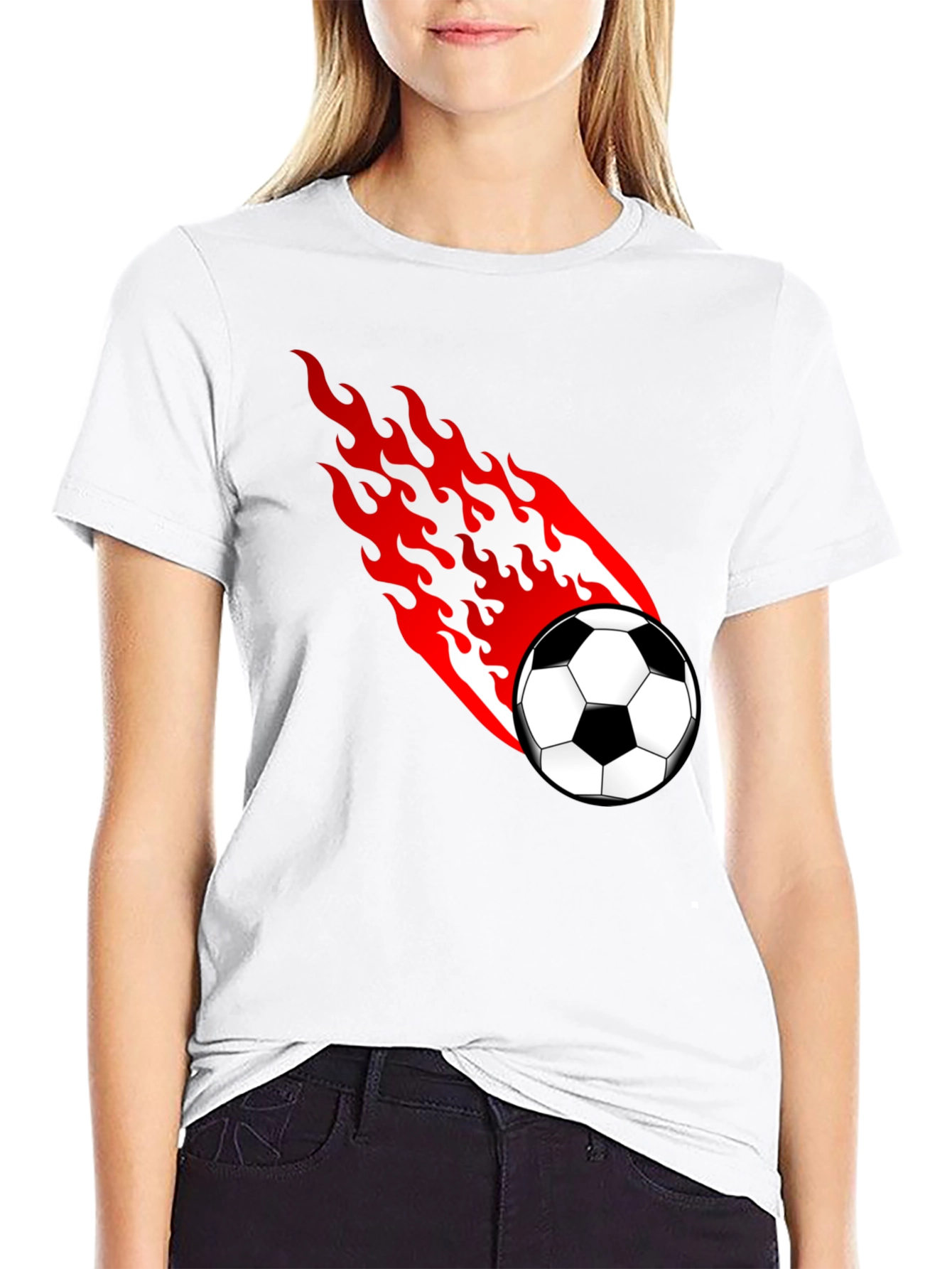 Flaming Soccer Ball Graphic T-Shirt - Black